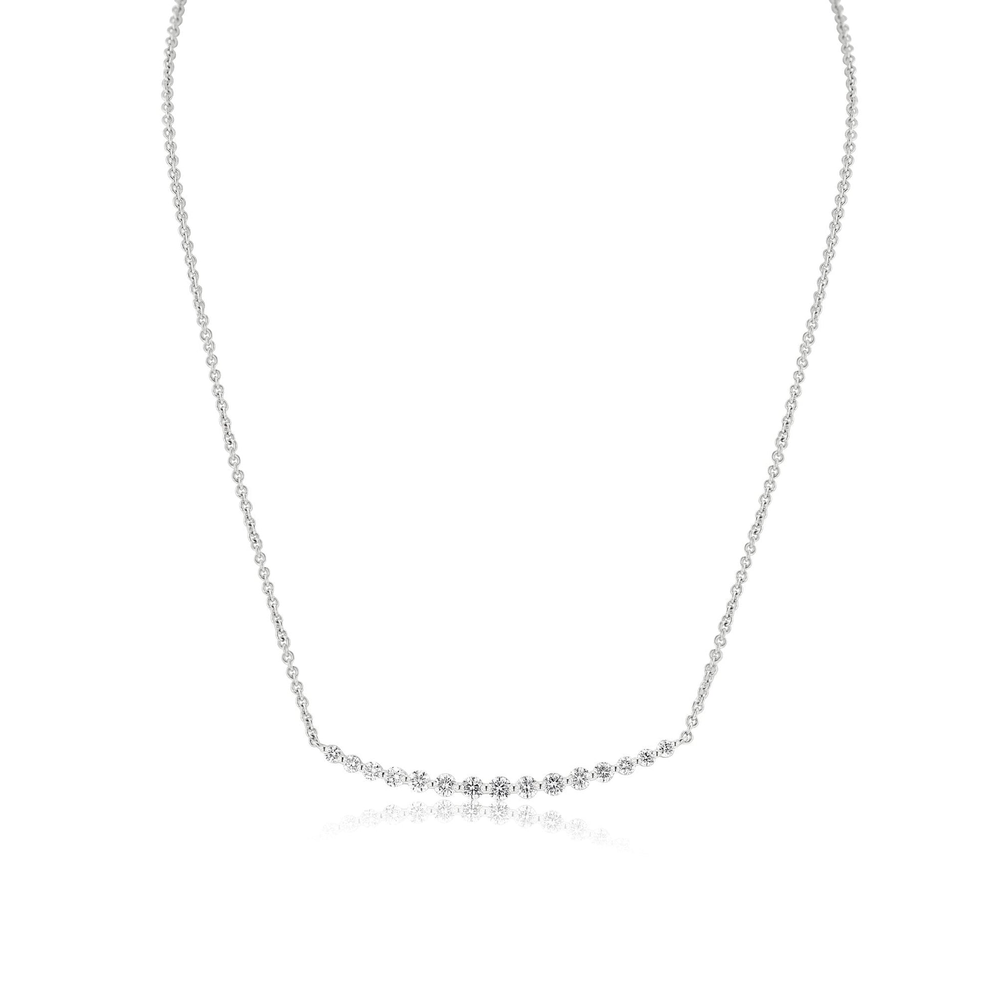 18ct White Gold Curved Bar Diamond Necklace