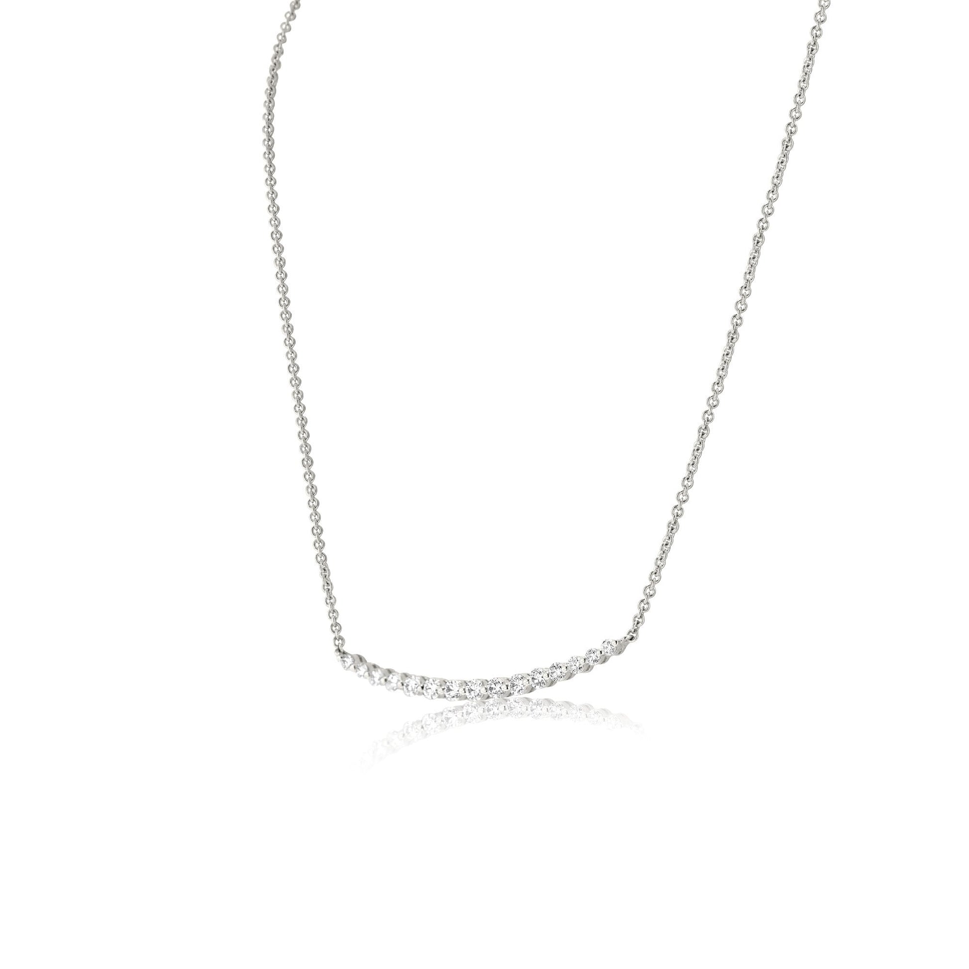 18ct White Gold Curved Bar Diamond Necklace