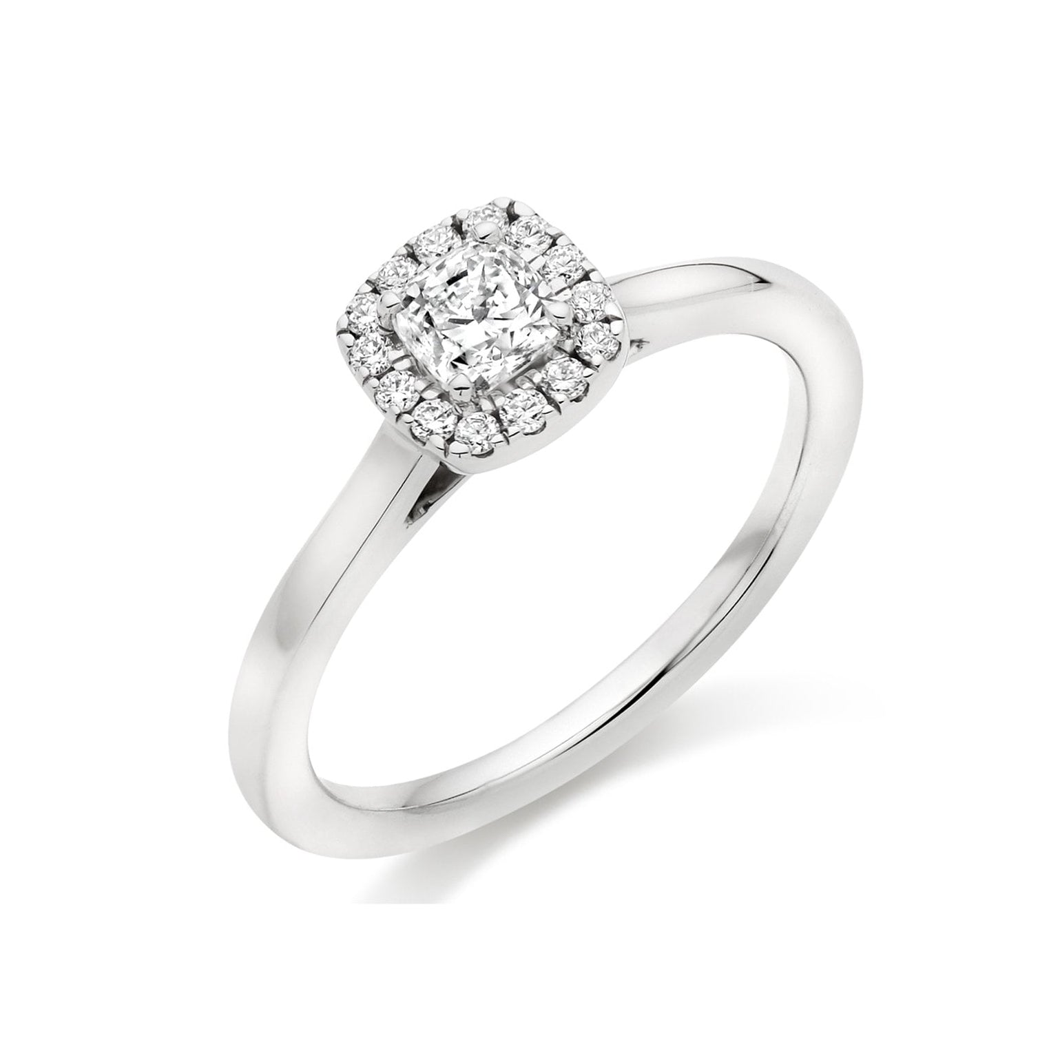 Platinum 0.30ct Cushion Cut Diamond Halo Cluster Ring