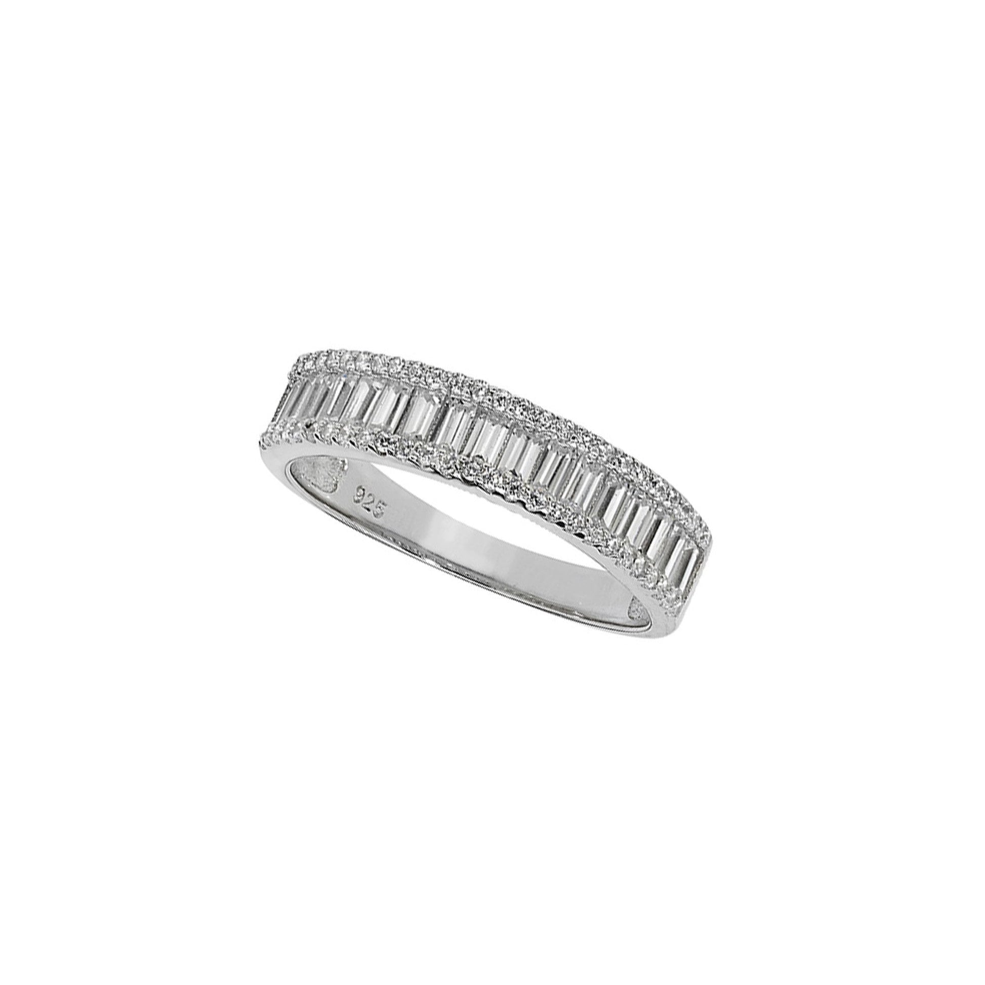 Sterling Silver Baguette and Round CZ Ring
