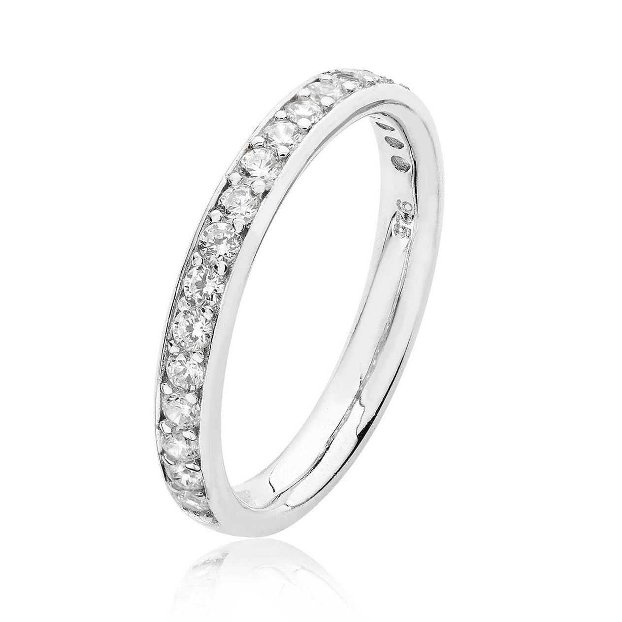 Rhodium Plated Sterling Silver 3mm CZ Band Ring