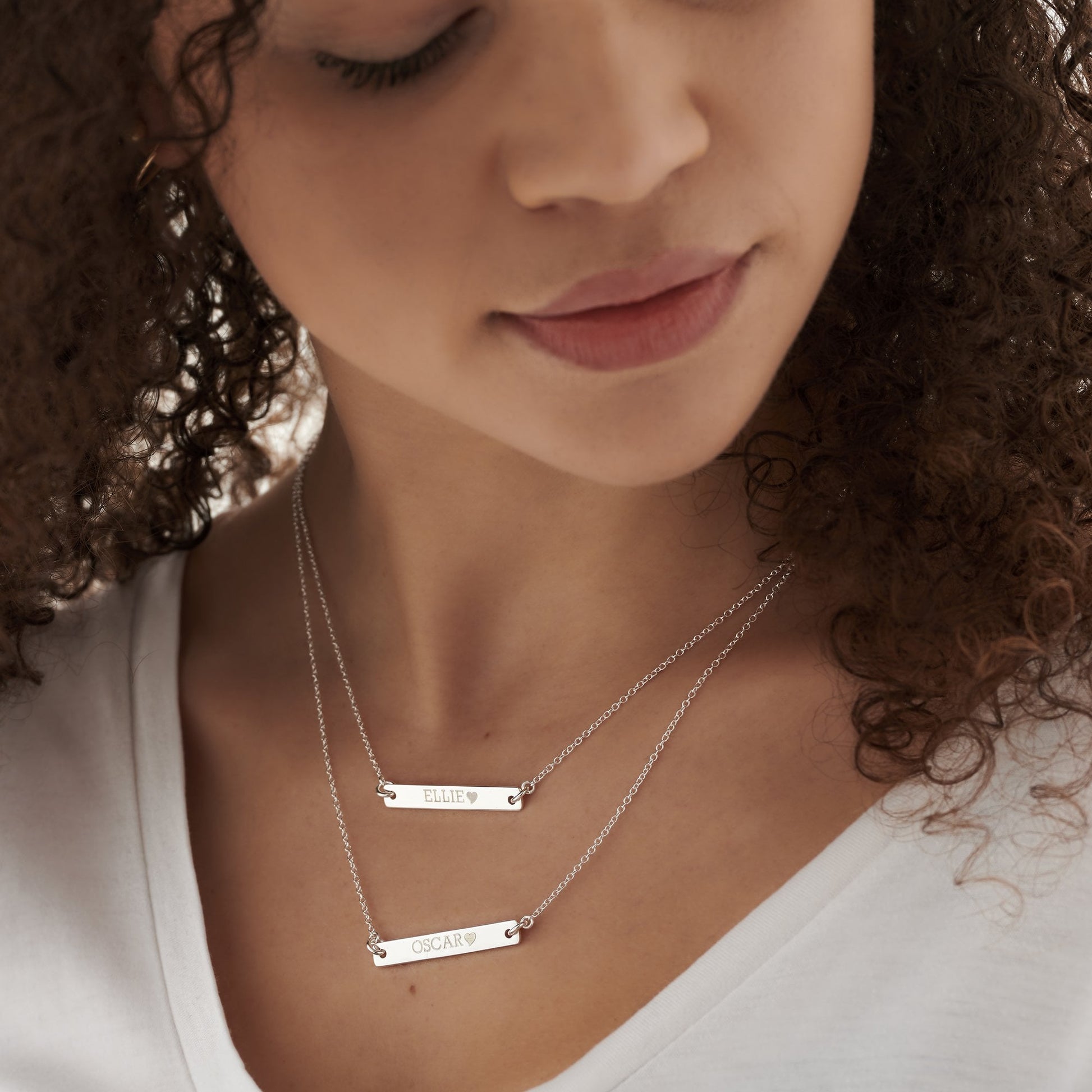 Silver Trace Chain Necklace with ID Bar, 42cm + 5cm Extender