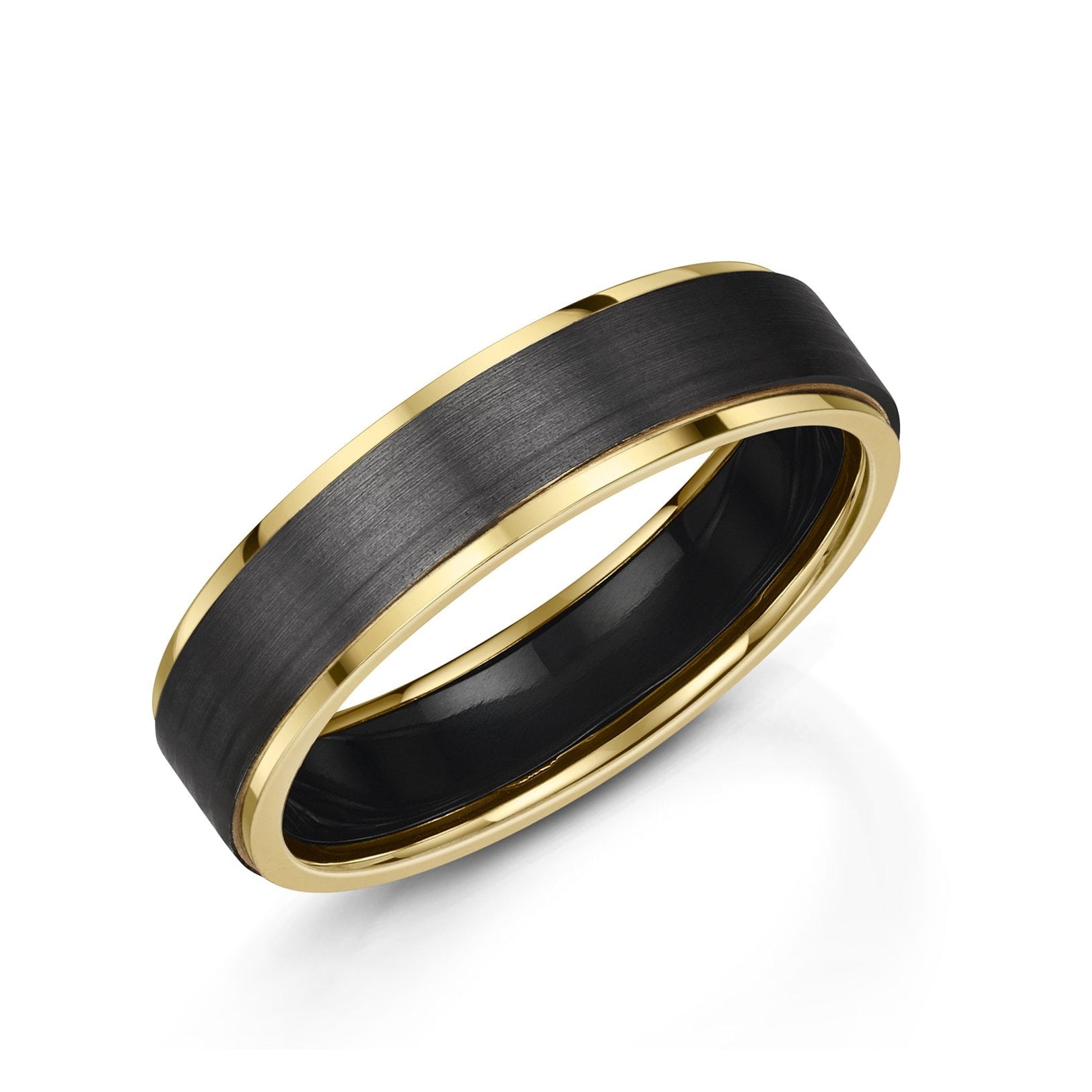 5.5mm 9ct Yellow Gold Flat Top Satin & Polished Band Ring With Zirconium Centre Band