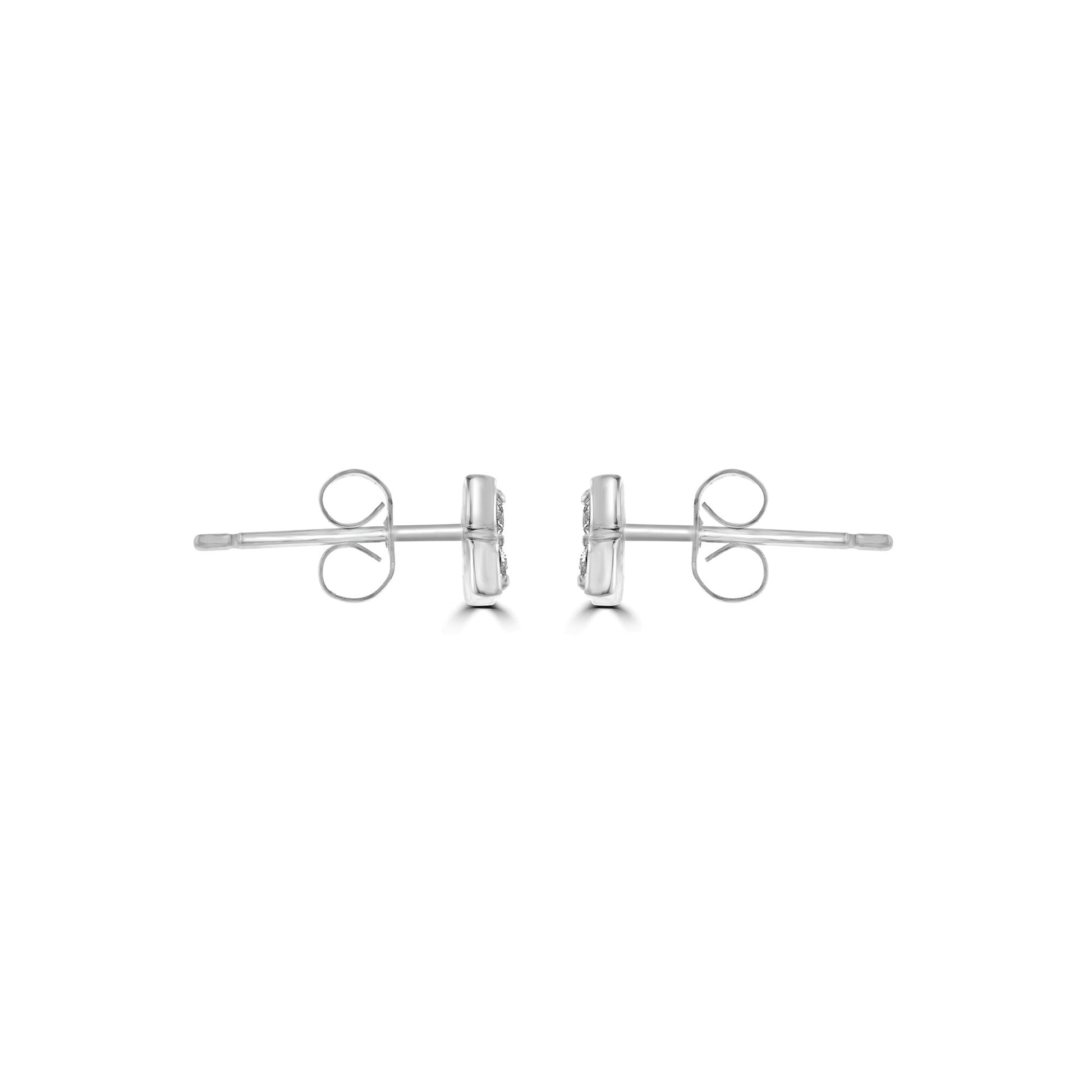 Leaf Trefoil Diamond Stud Earrings in White Gold