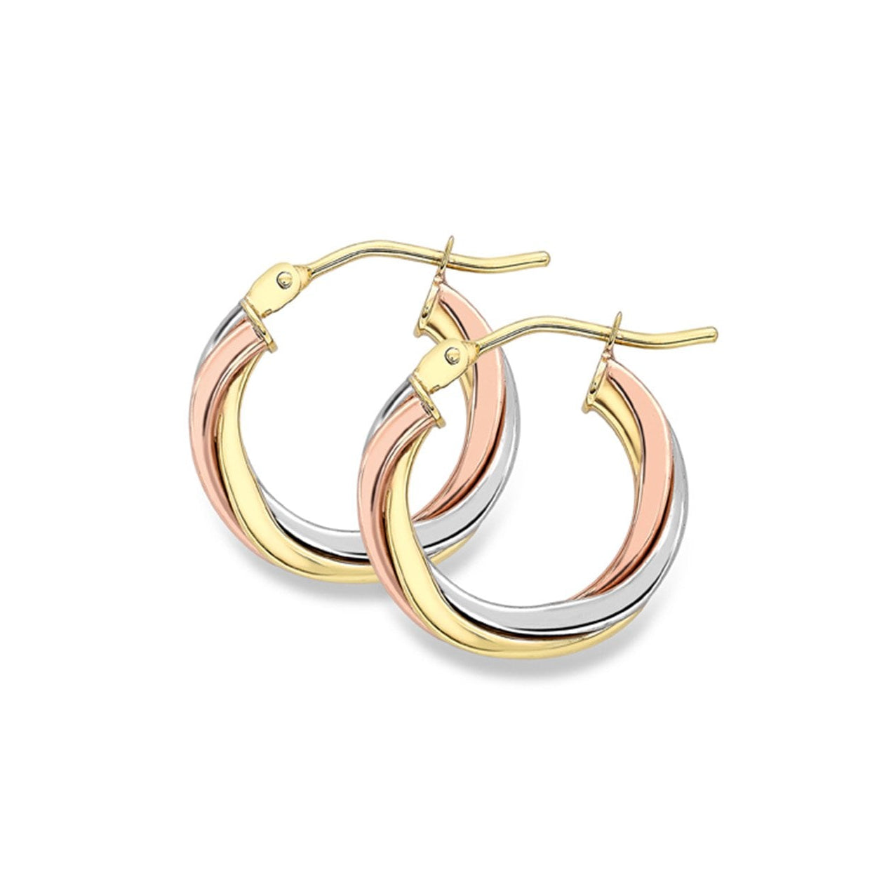 15.5mm 9ct Mixed Gold Hinged Top Twisted Hoops