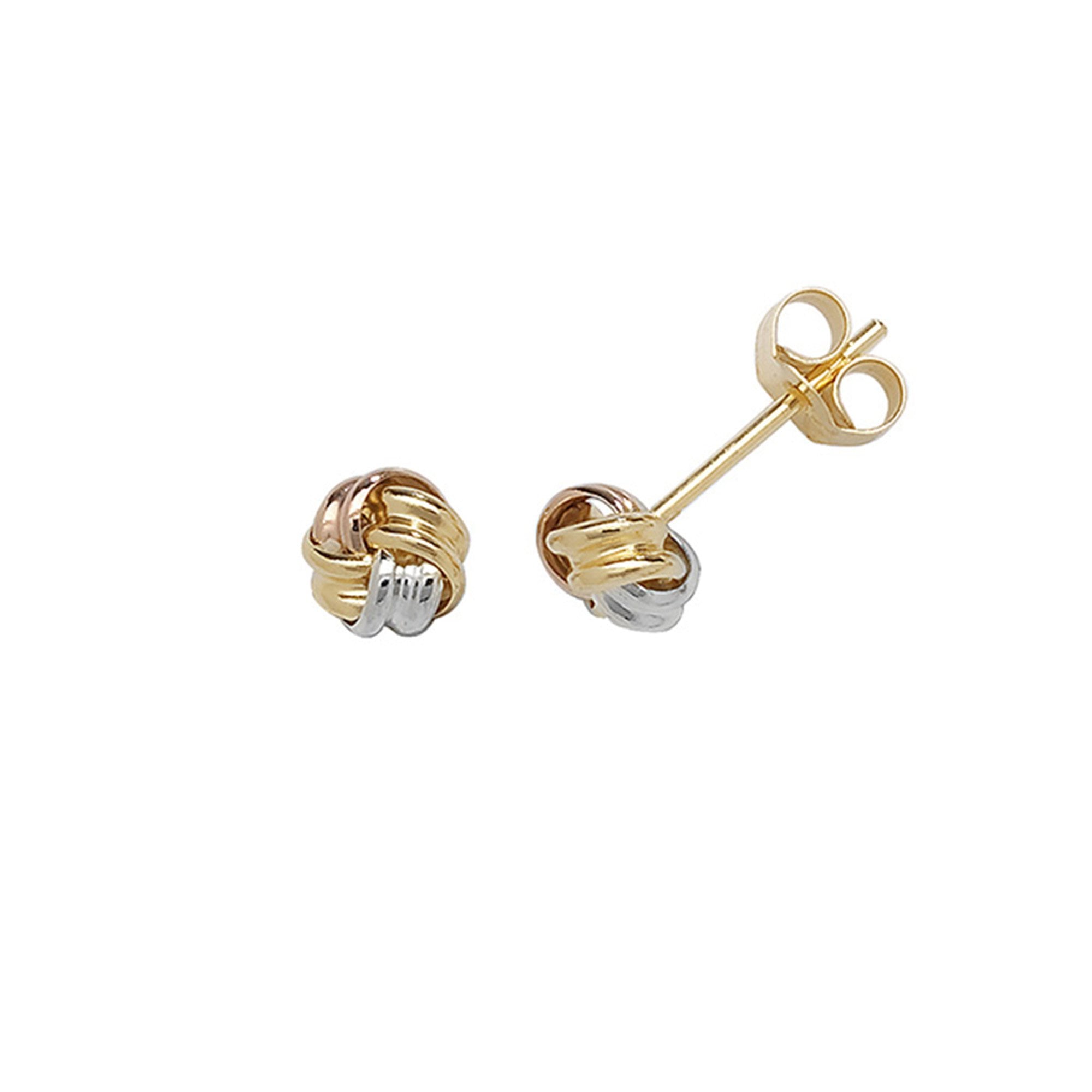 Small 9ct Three Colour Gold Knot Stud Earrings