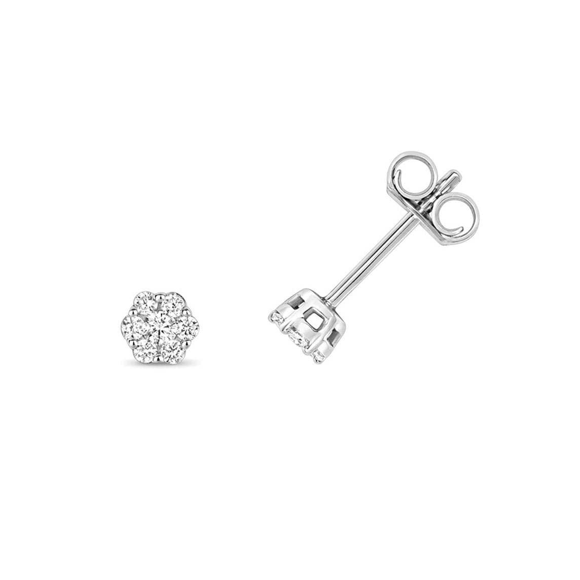9ct White Gold Diamond Illusion Set Flower Stud Earrings