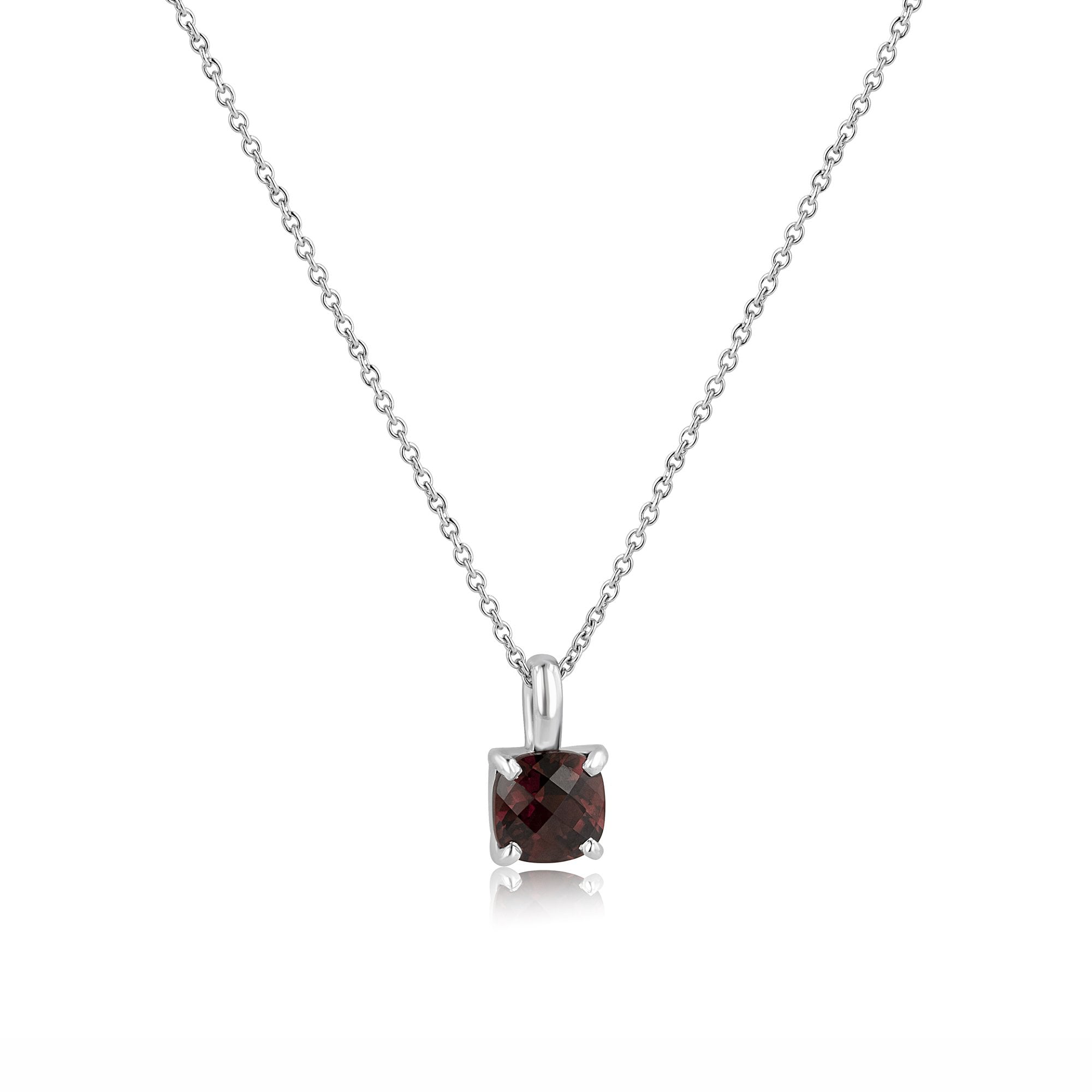 9ct White Gold Checkerboard Cushion Rhodalite Garnet Necklace