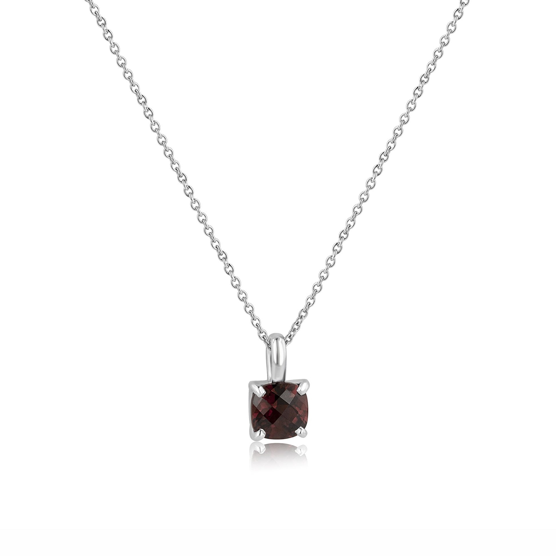 9ct White Gold Checkerboard Cushion Rhodalite Garnet Necklace