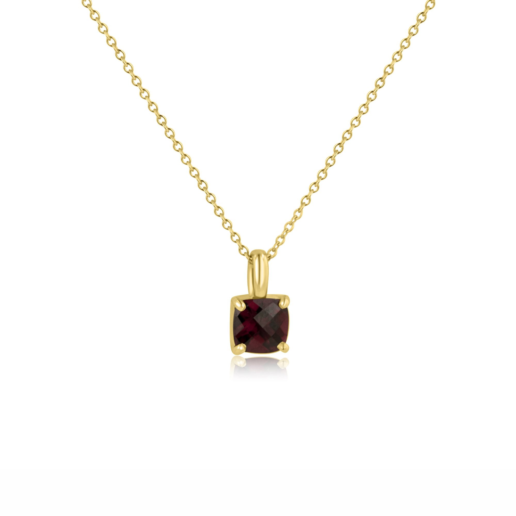 9ct Yellow Gold Checkerboard Cushion Garnet Necklace