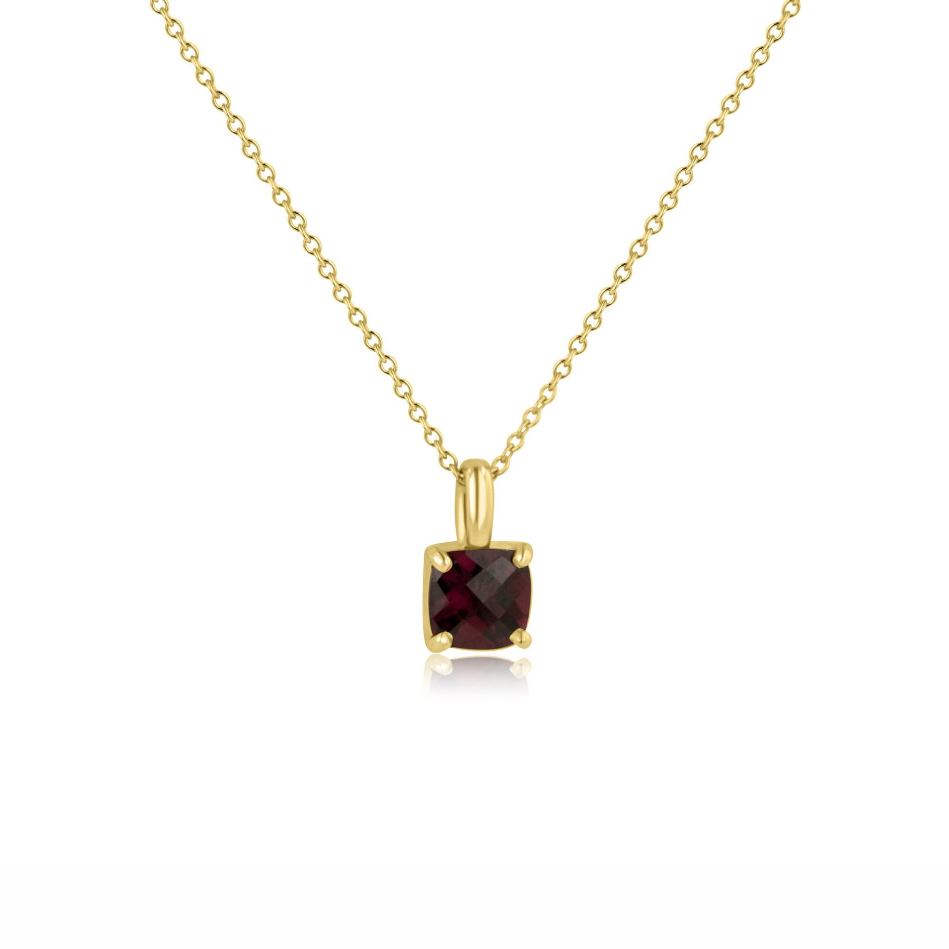 9ct Yellow Gold Checkerboard Cushion Garnet Necklace