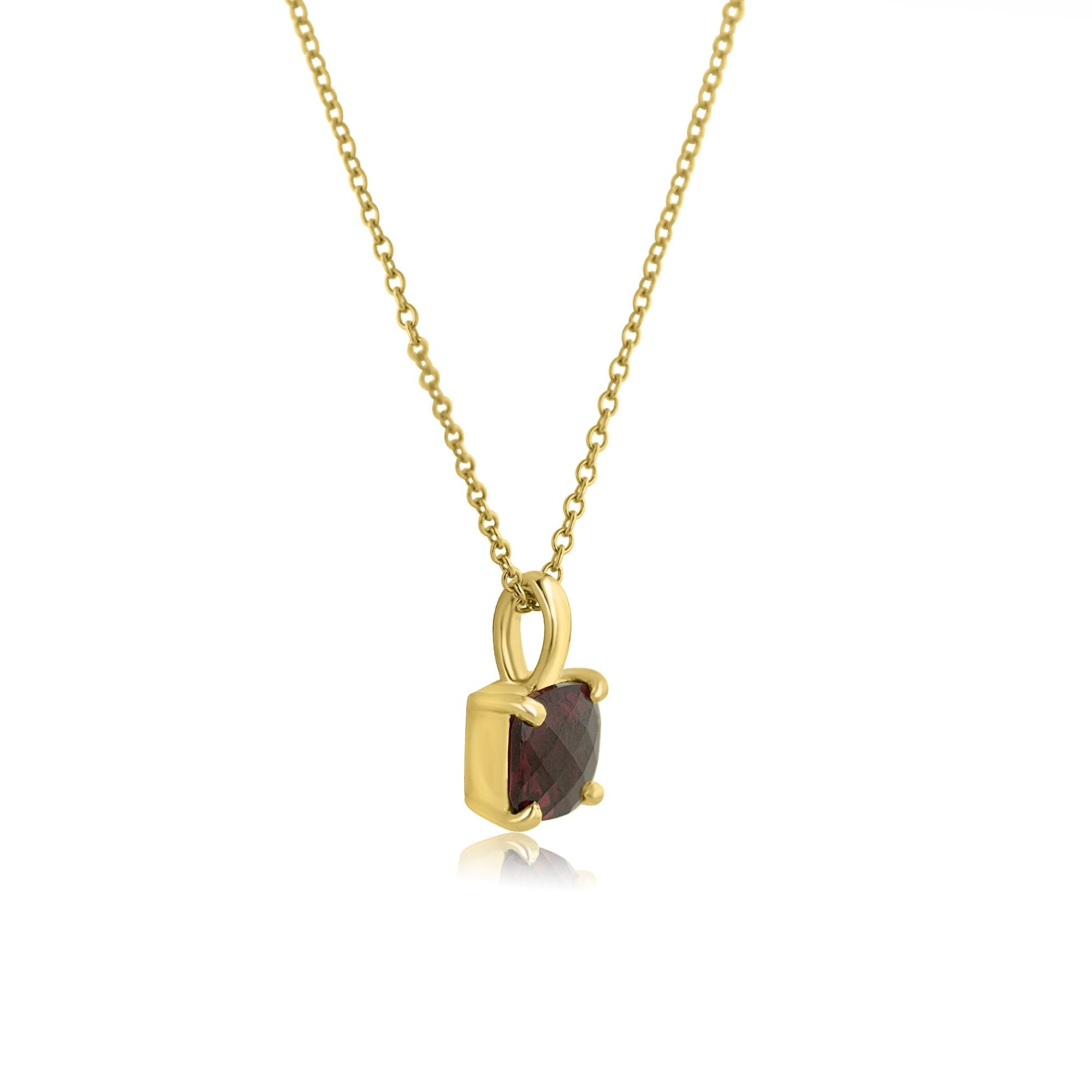9ct Yellow Gold Checkerboard Cushion Garnet Necklace