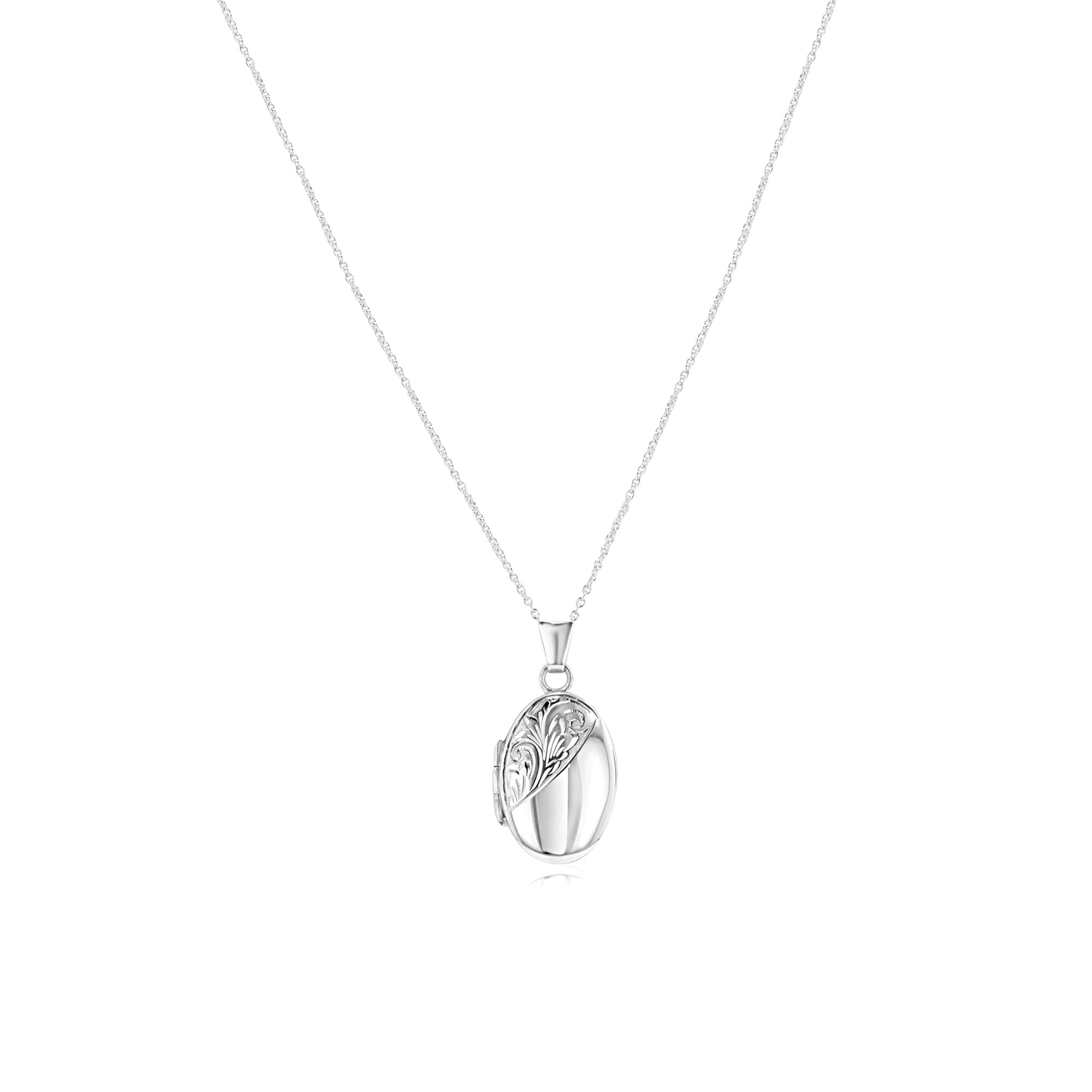 Silver Engraved Oval Locket Necklace