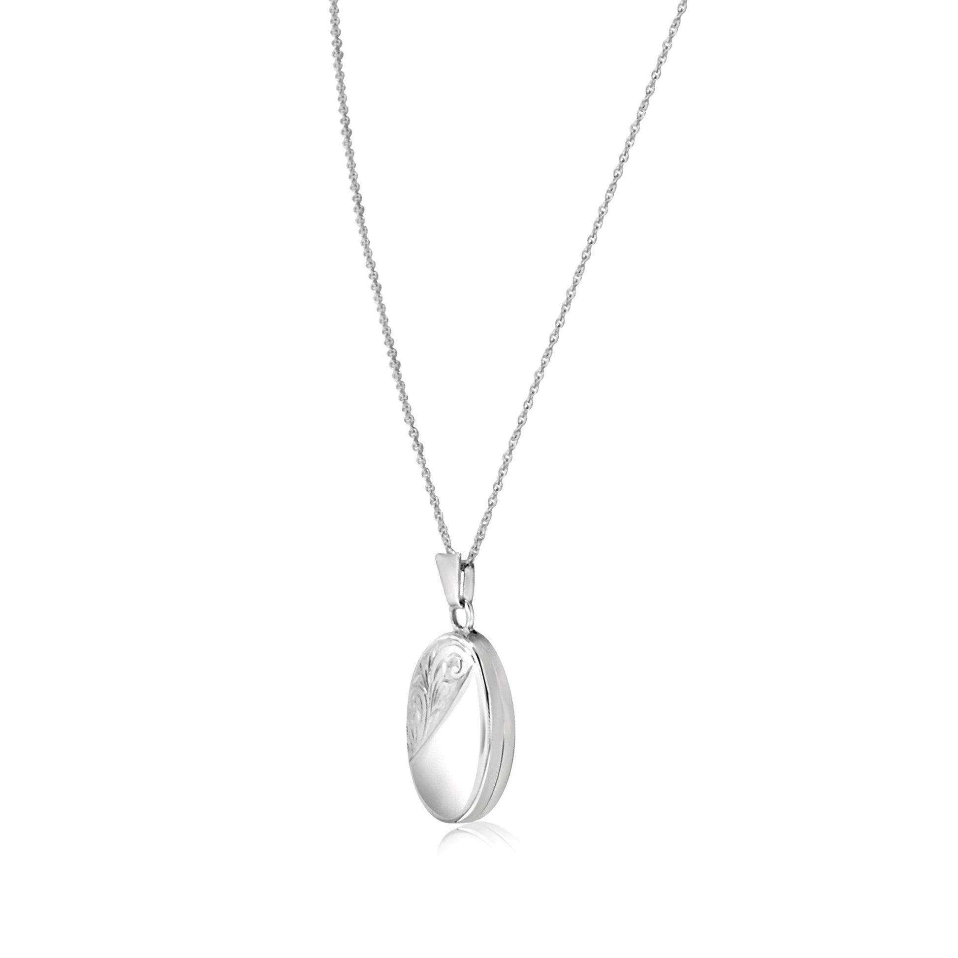 Silver Engraved Oval Locket Necklace