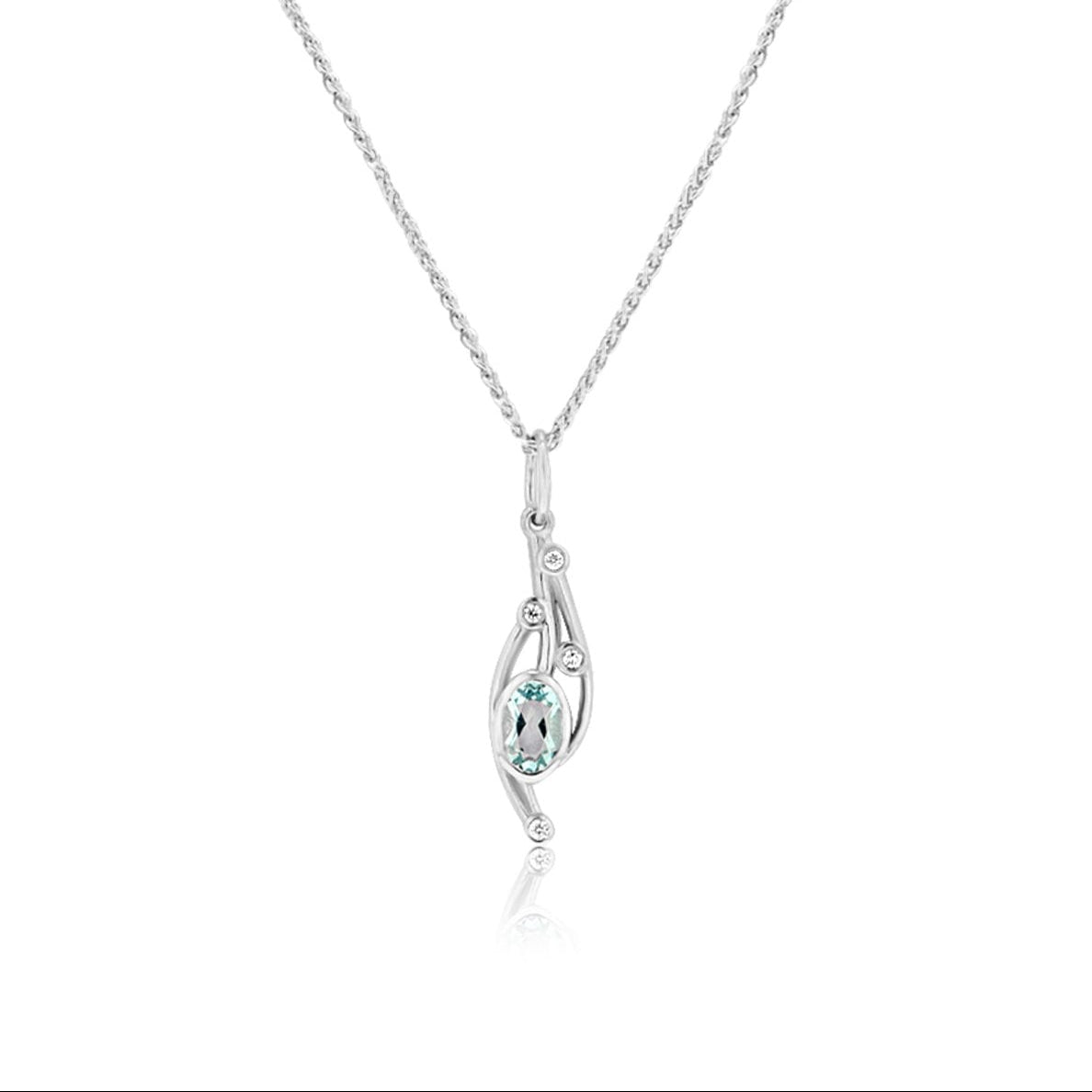 9ct White Gold Aquamarine and Diamond Necklace
