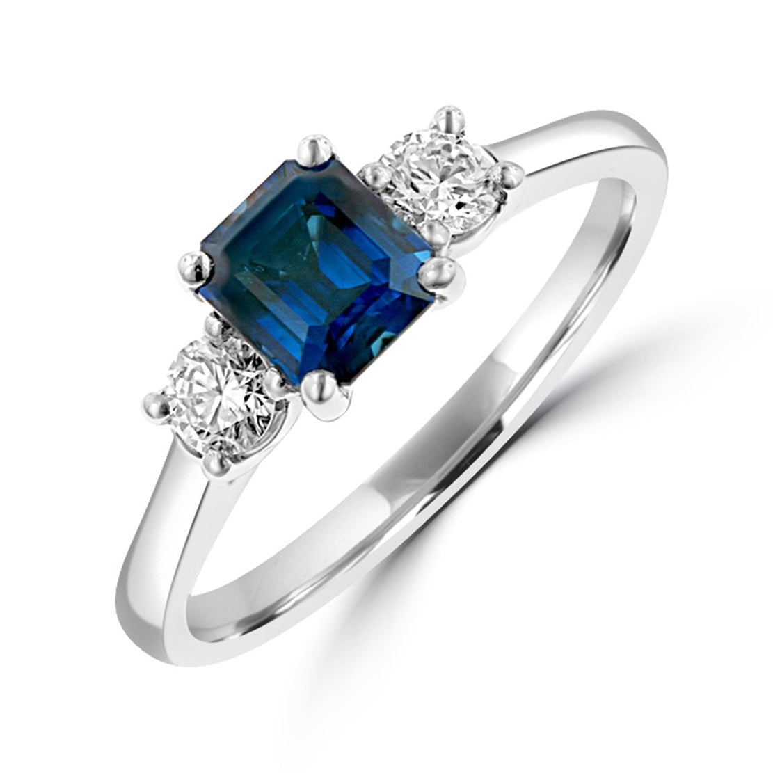 Ceylon Sapphire and Diamond Three Stone Ring in Platinum