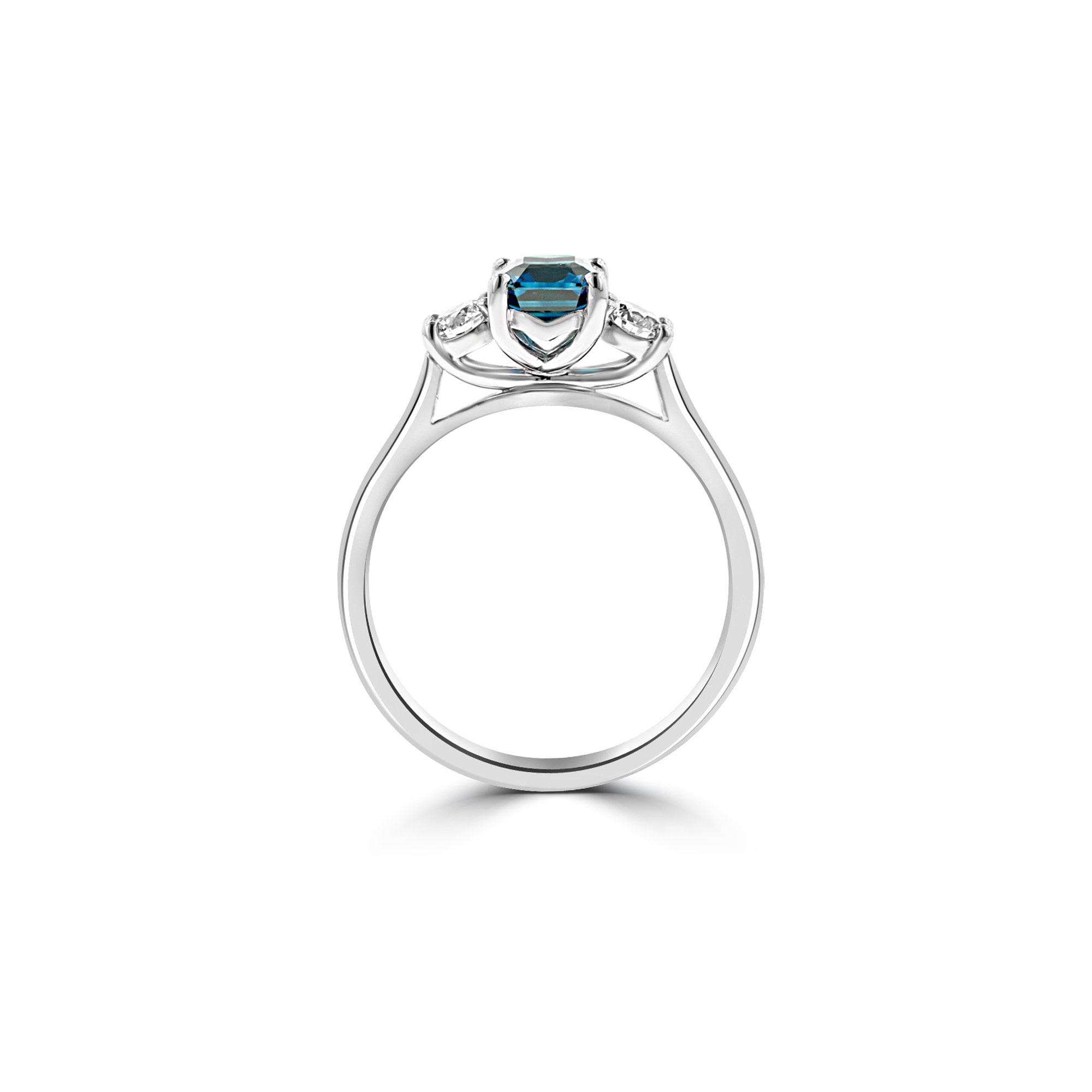Ceylon Sapphire and Diamond Three Stone Ring in Platinum