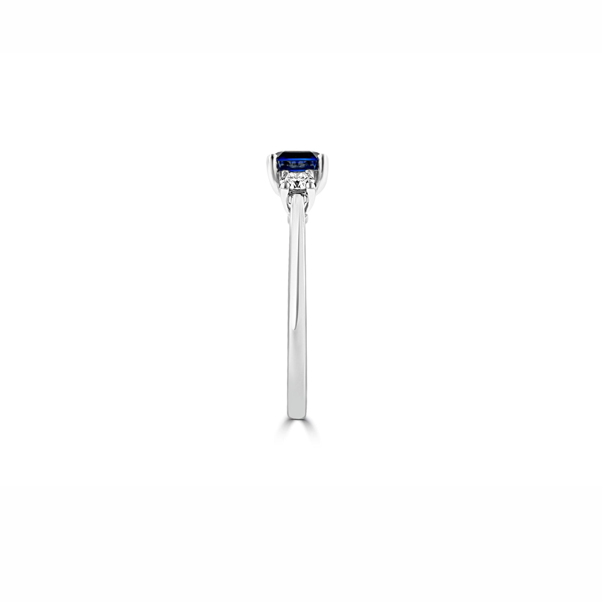 Ceylon Sapphire and Diamond Three Stone Ring in Platinum