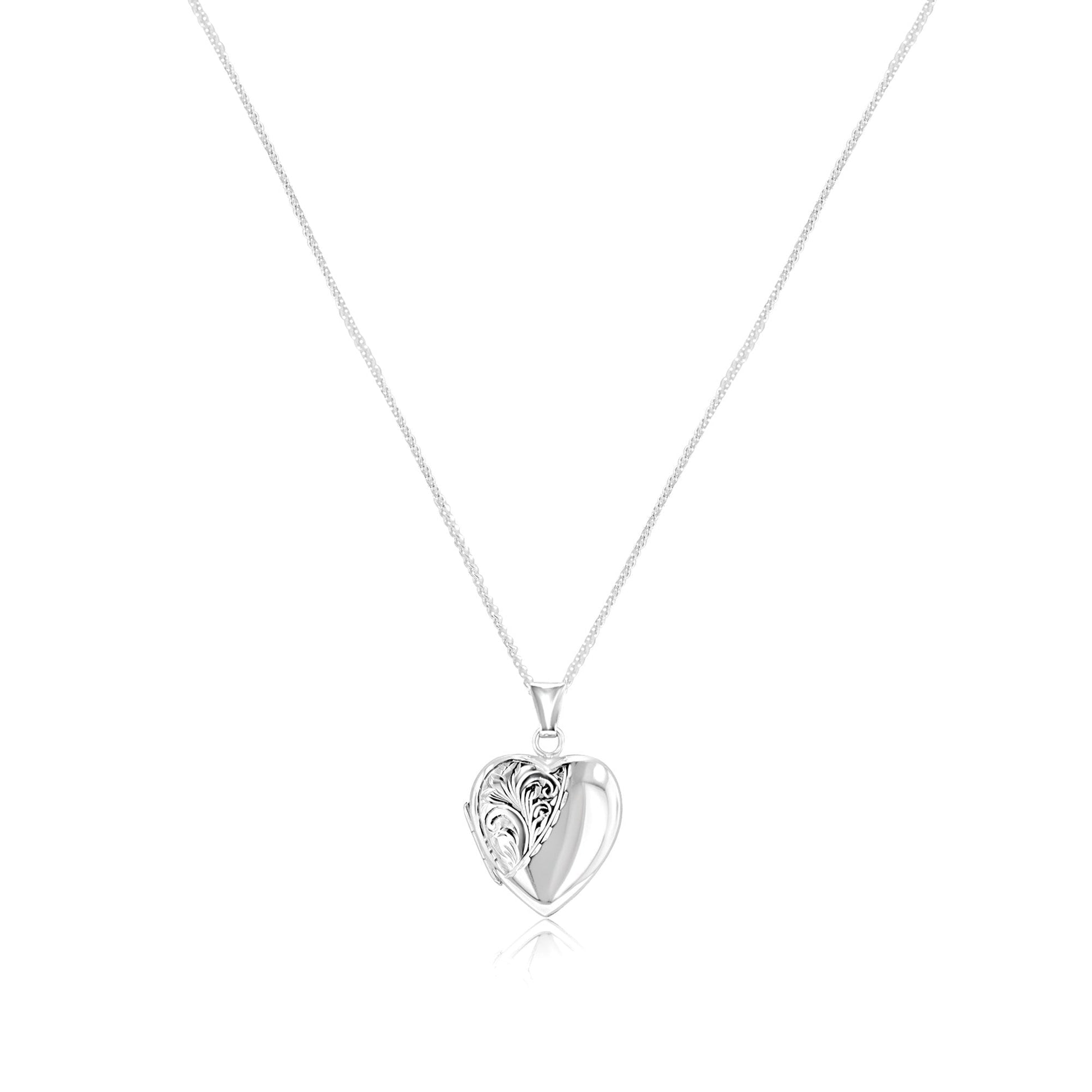 Sterling Silver Half Engraved Heart Locket Necklace
