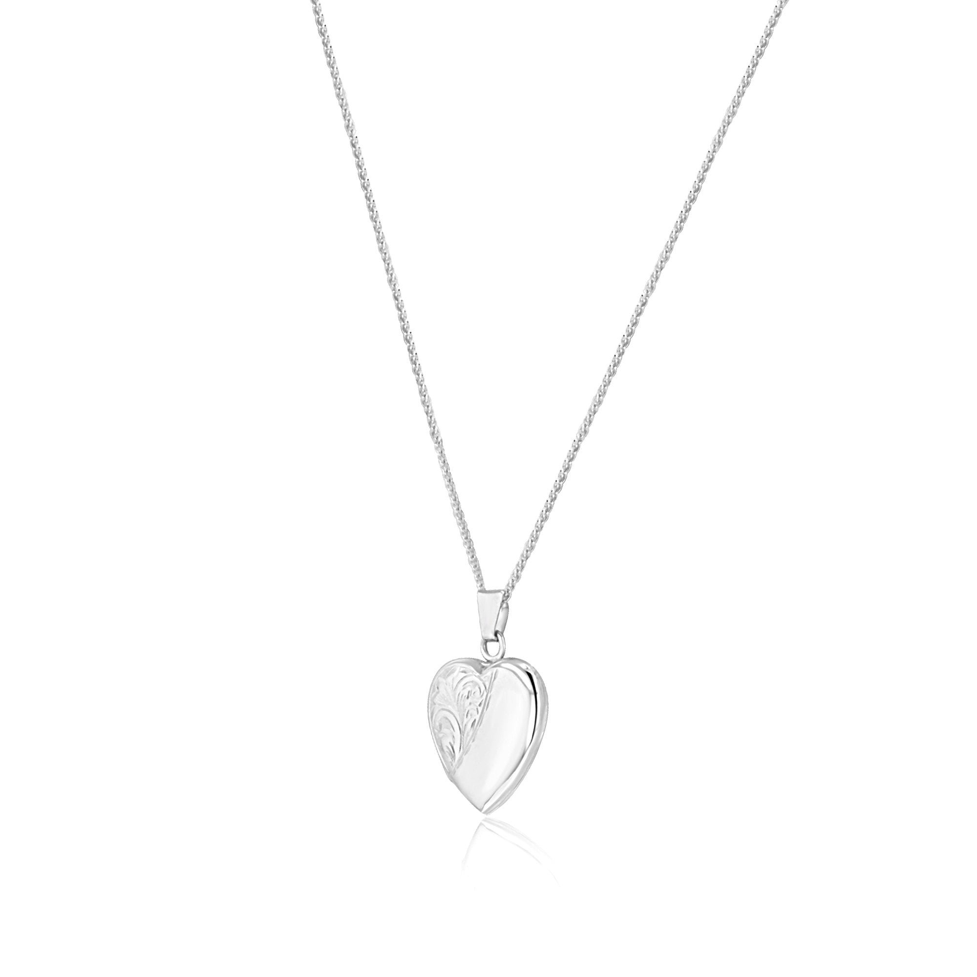 Sterling Silver Half Engraved Heart Locket Necklace