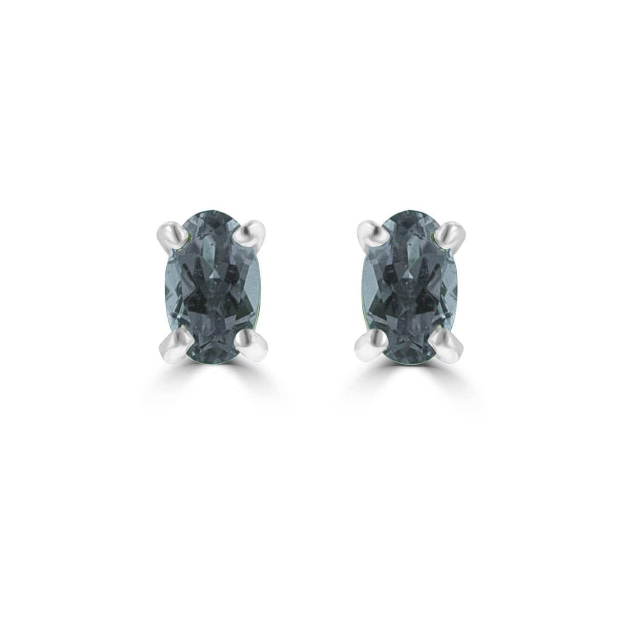 18ct White Gold 4 Claw Stud Earrings With Oval Aquamarine