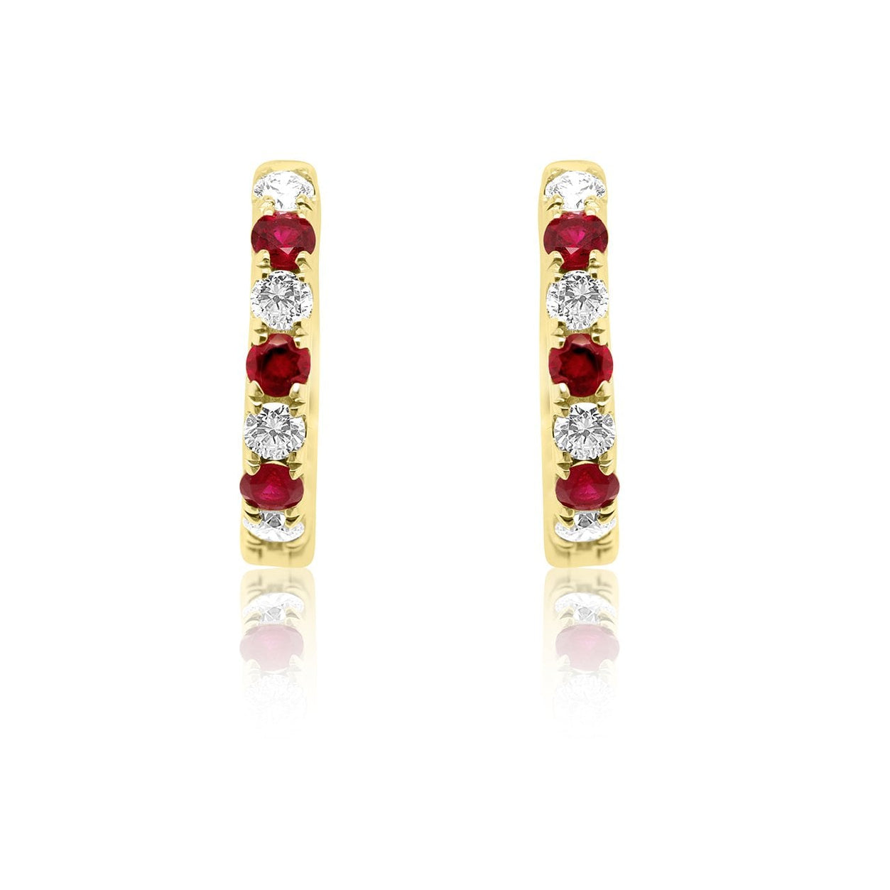 18ct Yellow Gold Ruby and Diamond Hinged Huggie Hoop Earrings