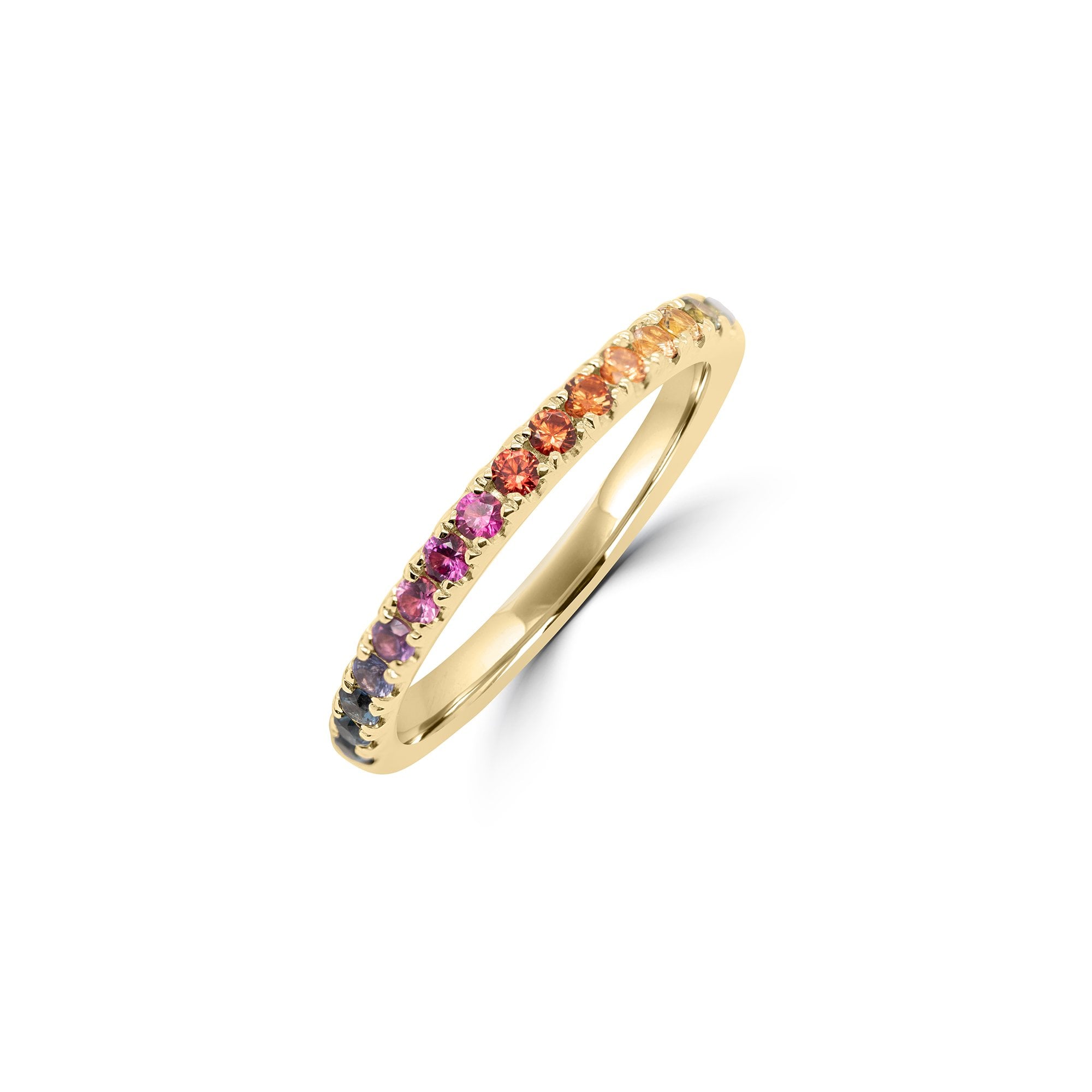 18ct Yellow Gold Band Ring With Rainbow Sapphires