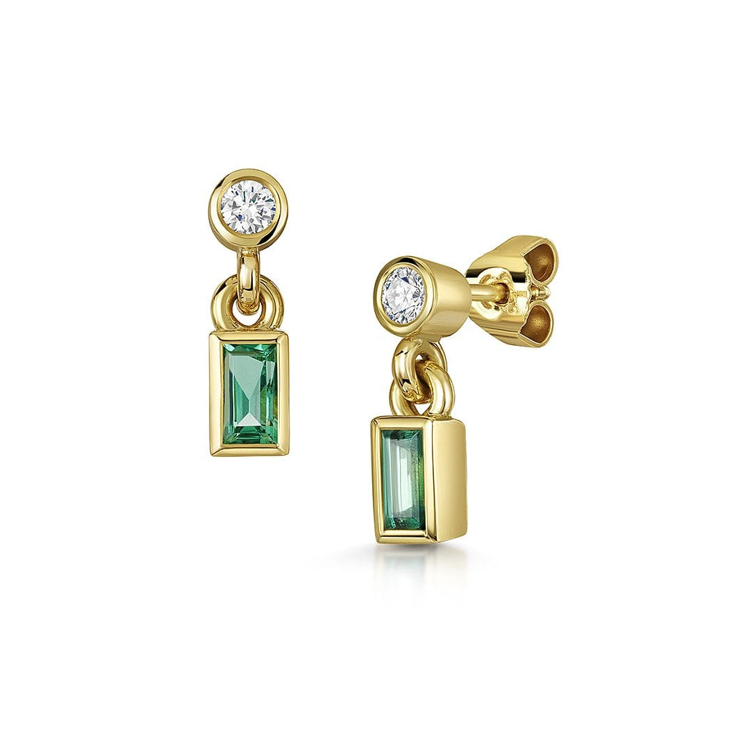 18ct Yellow Gold Emerald & Diamond Drop Earrings