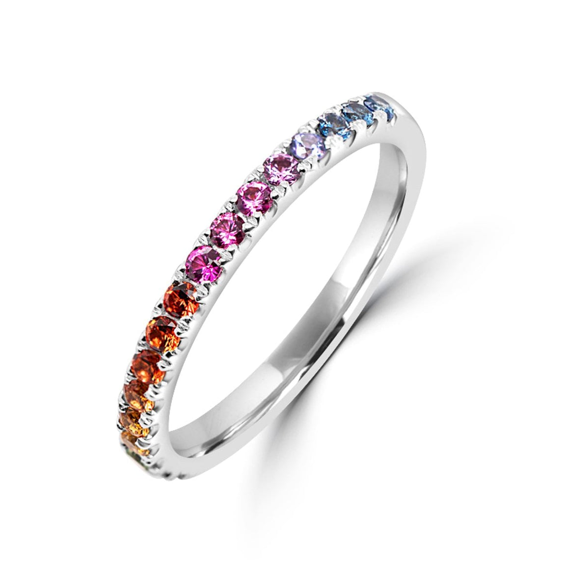18ct White Gold Band Ring With Rainbow Sapphires