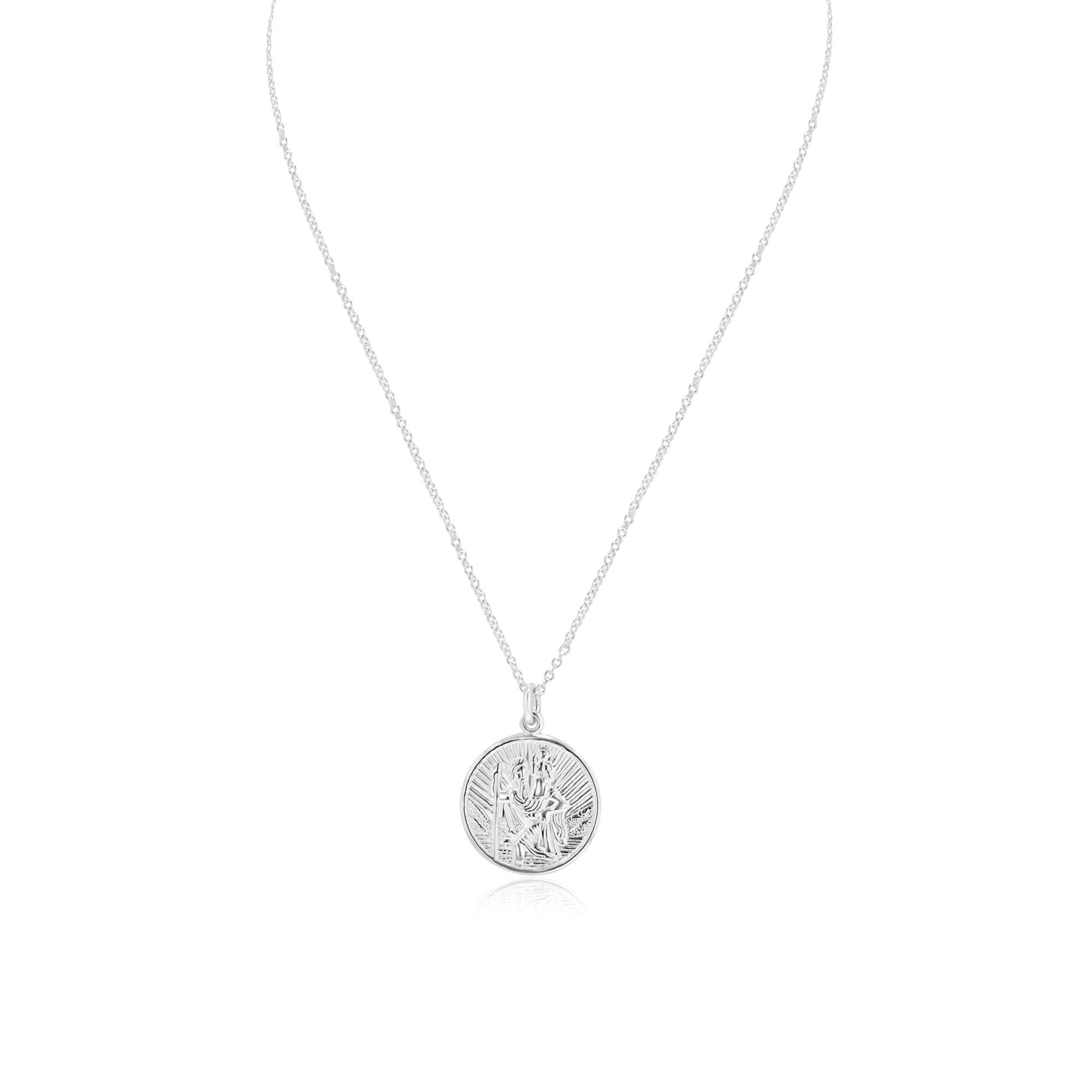 Sterling Silver Round St Christopher Pendant with 20" Chain