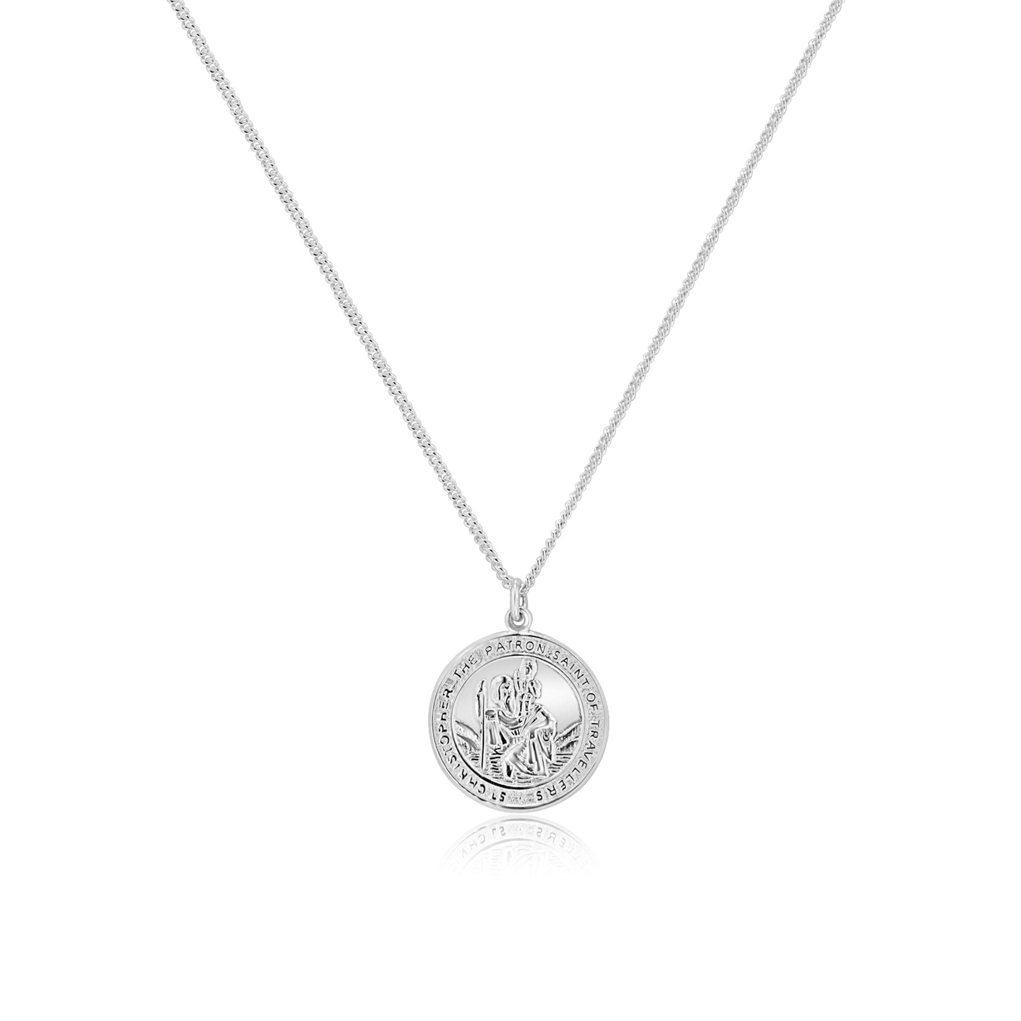 Large Silver Saint Christopher With Pendant And 20" Curb Chain