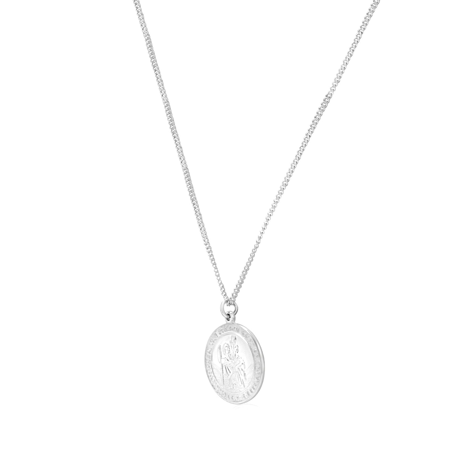 Large Silver Saint Christopher With Pendant And 20" Curb Chain
