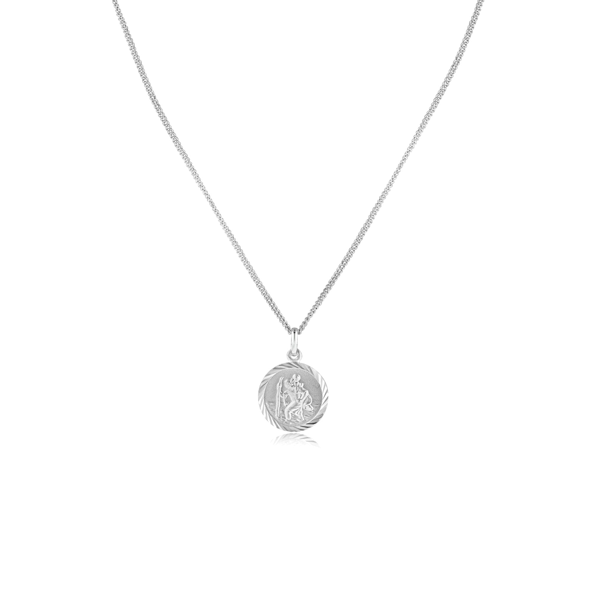 Small Round Sterling Silver St. Christopher's Pendant With Silver 16/18" Adjustable Curb Chain