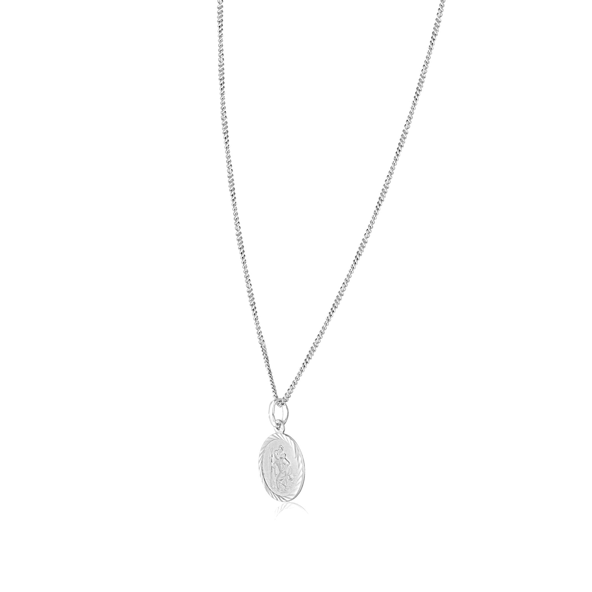 Small Round Sterling Silver St. Christopher's Pendant With Silver 16/18" Adjustable Curb Chain