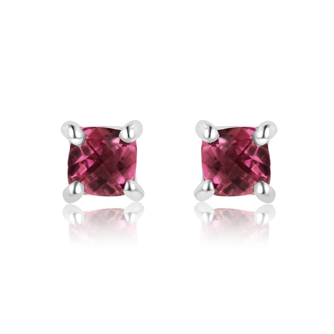 9ct White Gold Checkerboard Cushion Pink Tourmaline Stud Earrings