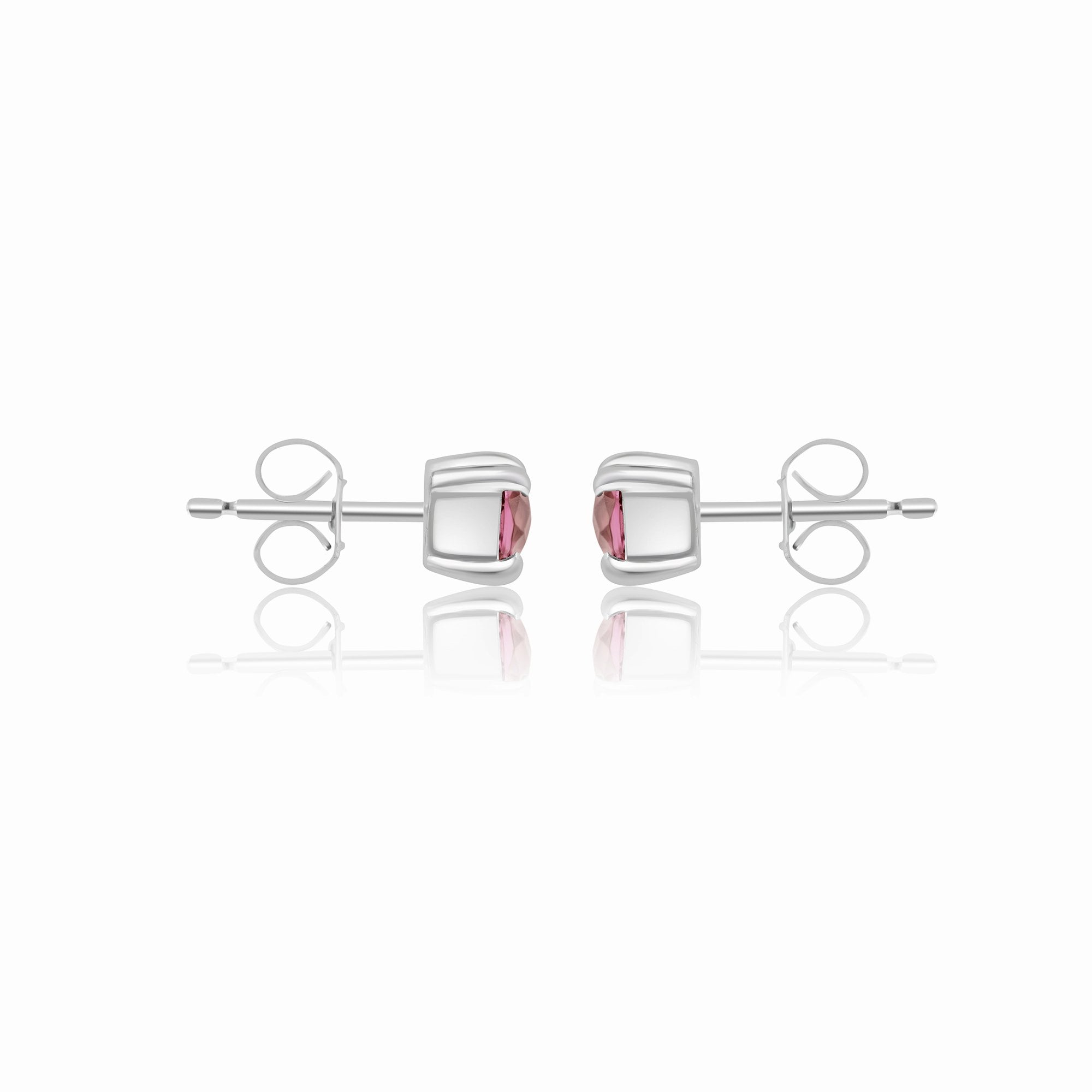 9ct White Gold Checkerboard Cushion Pink Tourmaline Stud Earrings