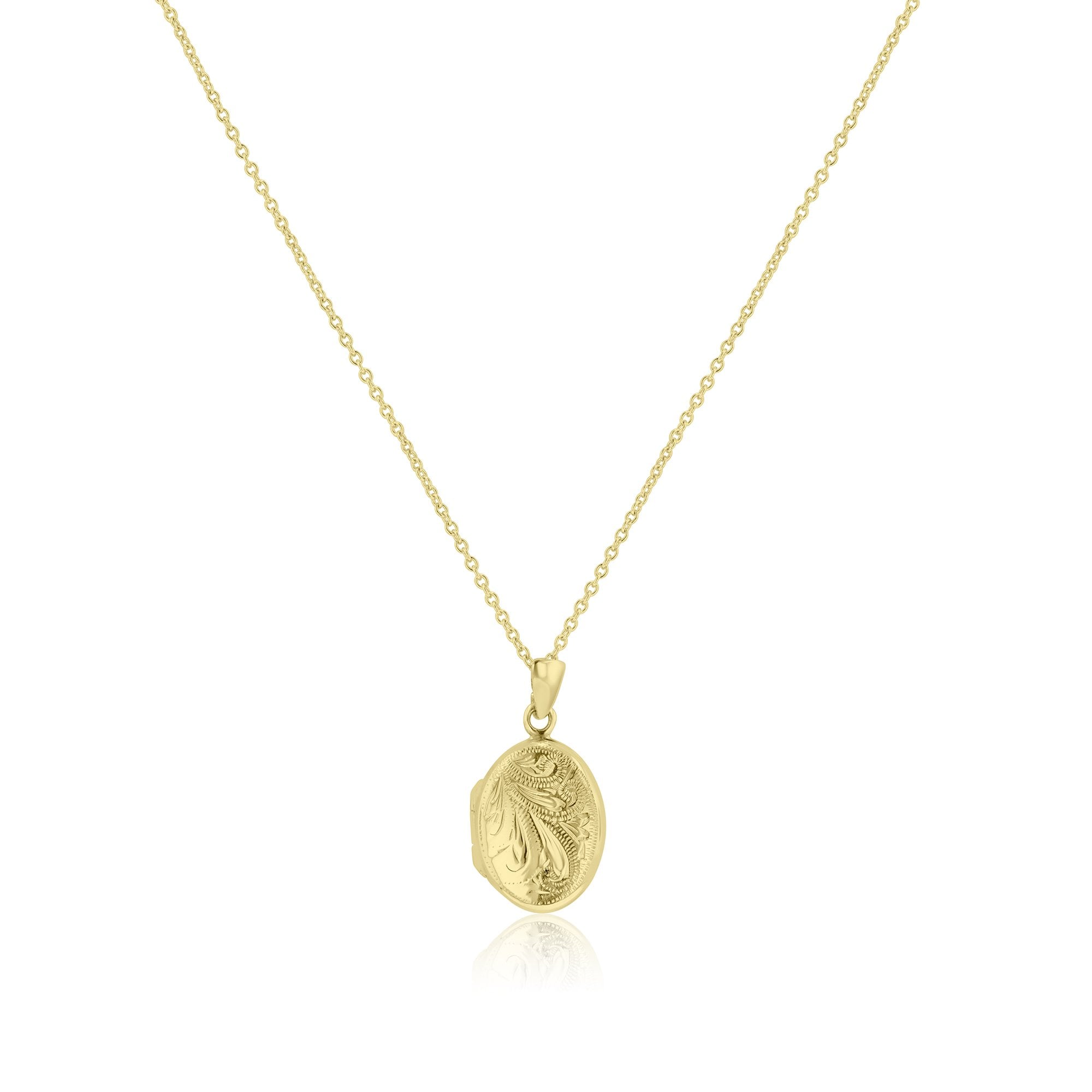 9ct Yellow Gold Hand Engraved Oval Locket Necklace