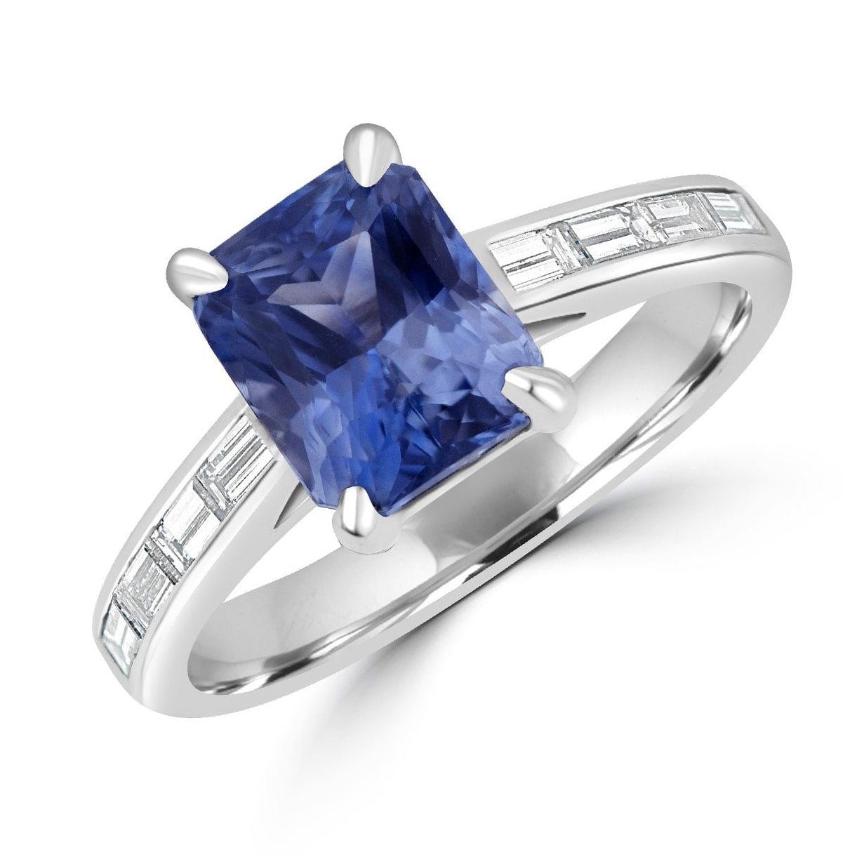 Platinum Engagement Ring with a 3.05ct Octagonal Light Blue Ceylon Sapphire