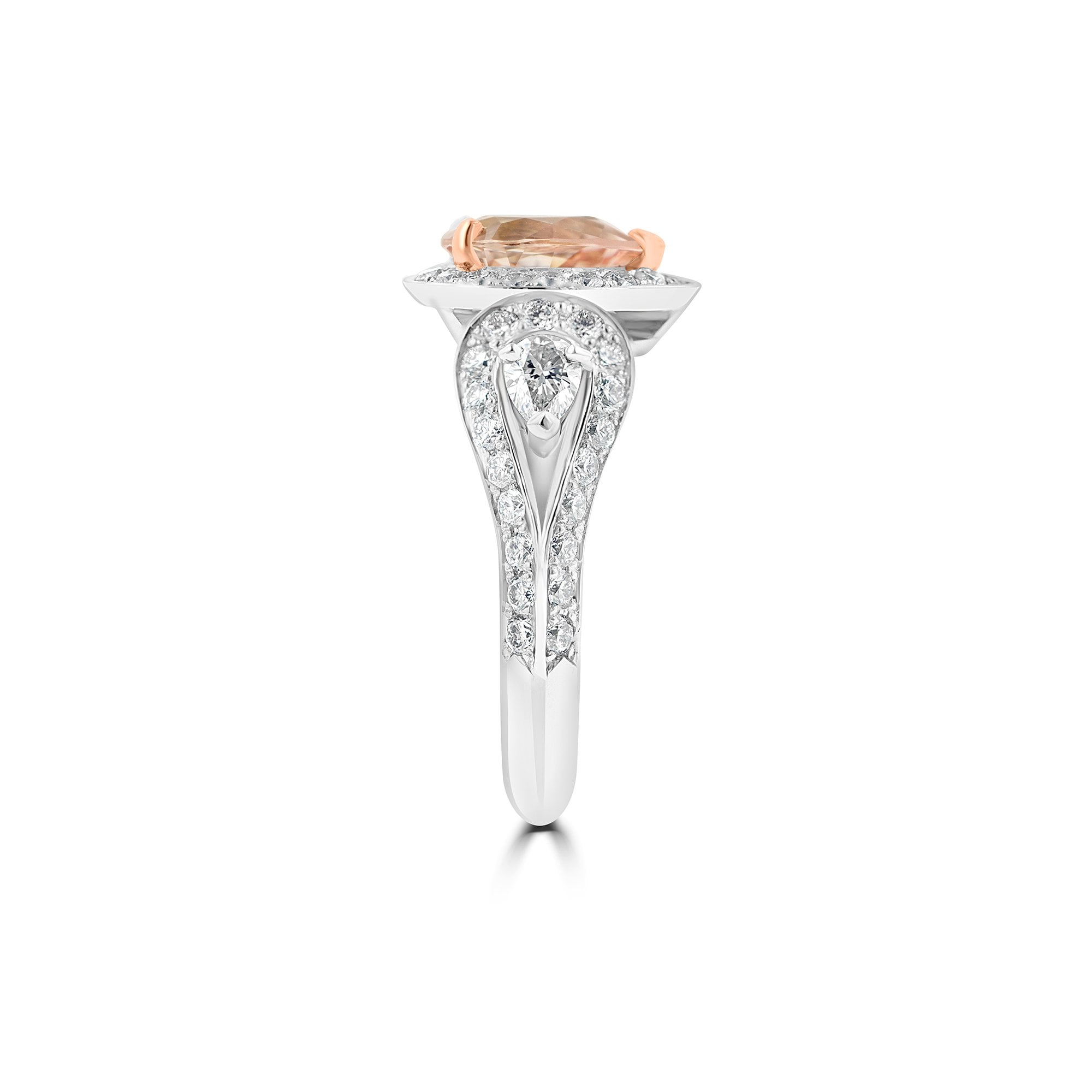 Platinum 1.36ct Natural Padparadscha Sapphire and Diamond Halo Ring
