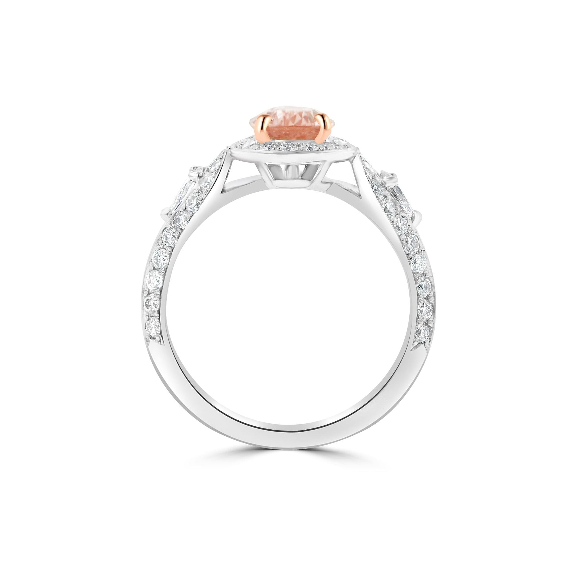 Platinum 1.36ct Natural Padparadscha Sapphire and Diamond Halo Ring