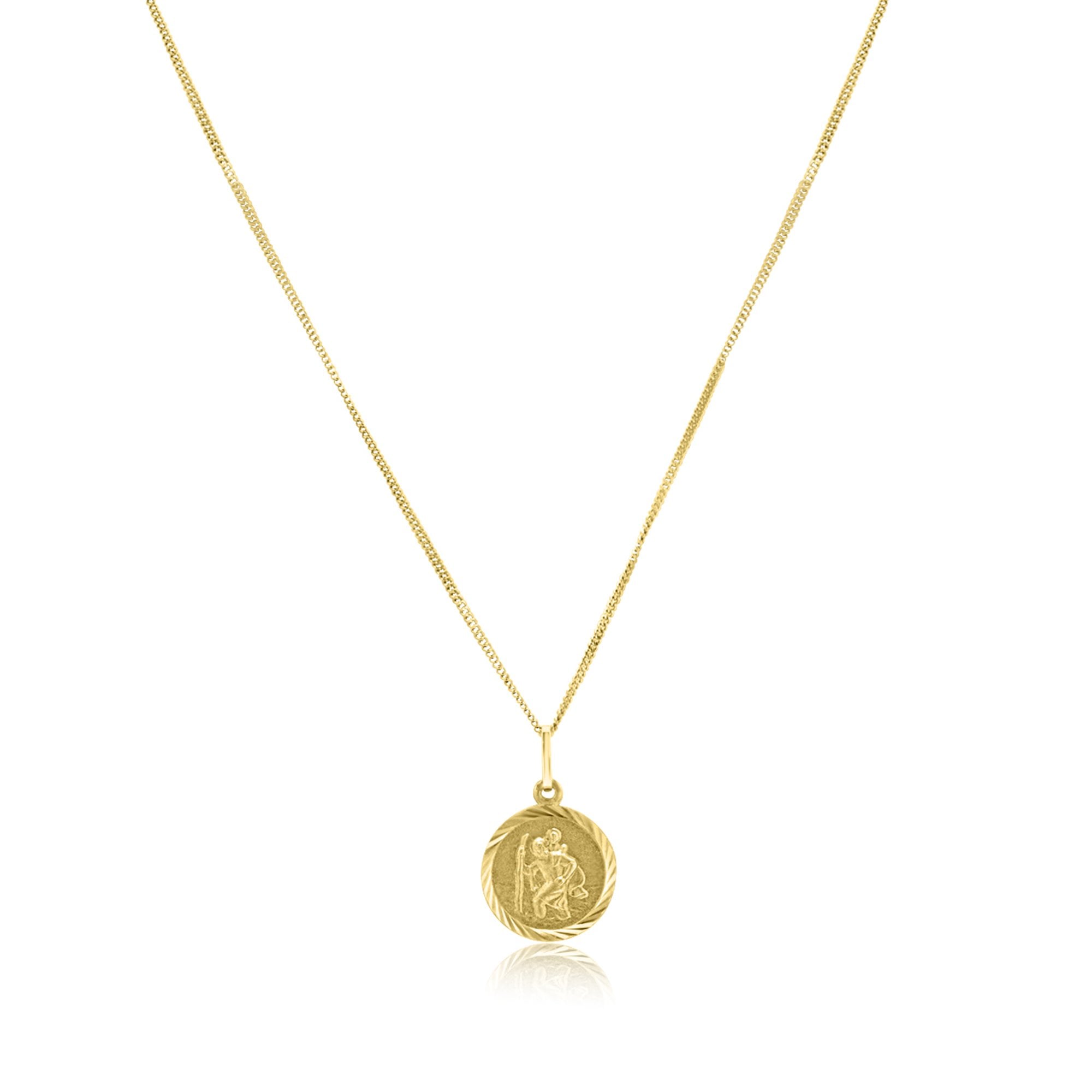 9ct Yellow Gold St.Christopher Round Pendant With 18" 9ct Yellow Gold Filed Curb Chain