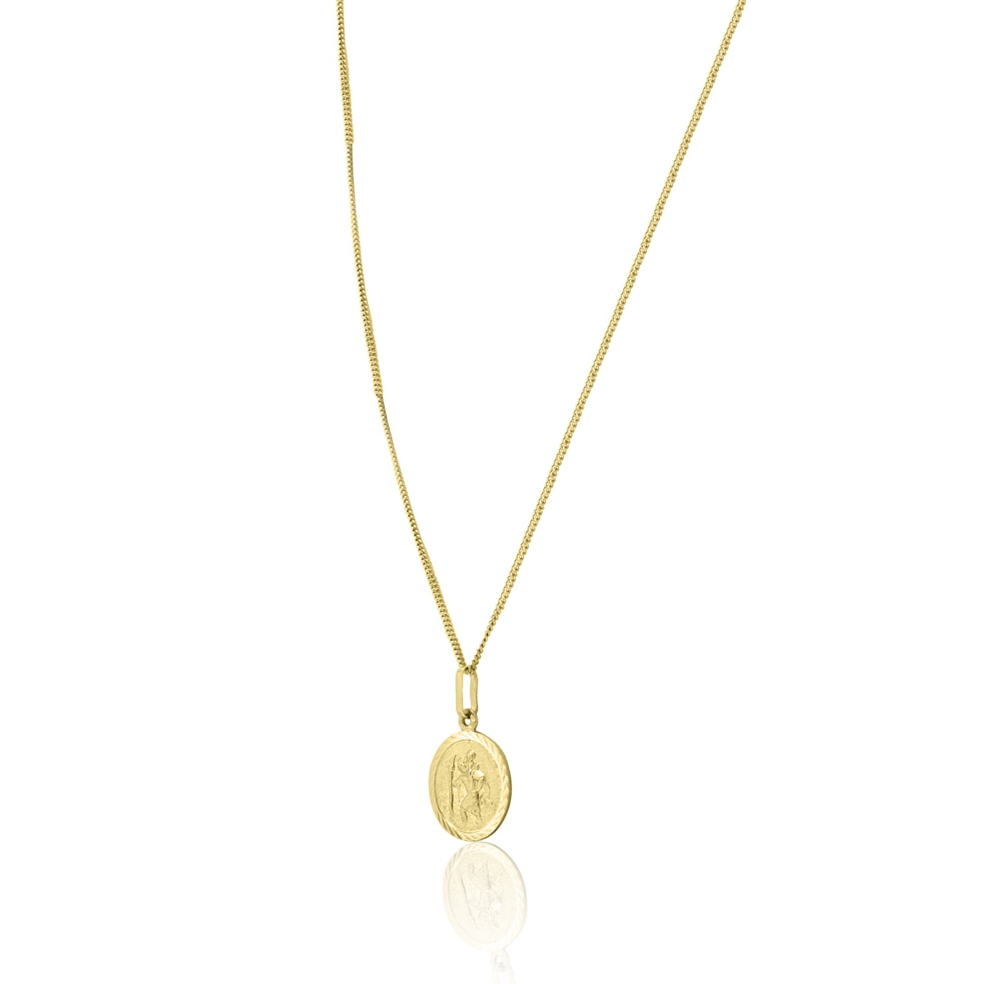 9ct Yellow Gold St.Christopher Round Pendant With 18" 9ct Yellow Gold Filed Curb Chain