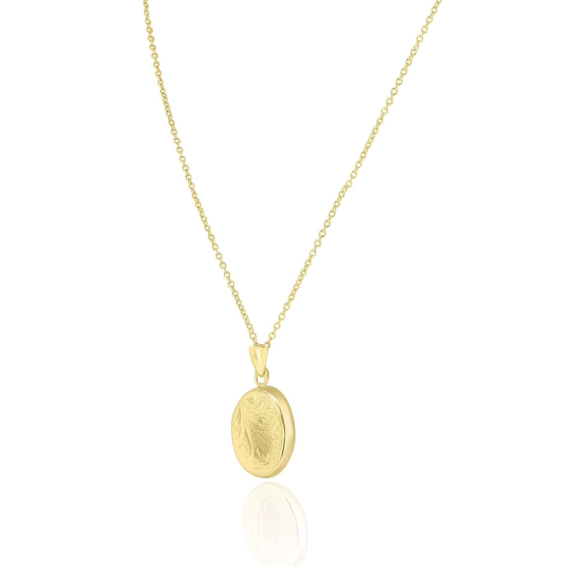 9ct Yellow Gold Hand Engraved Oval Locket Necklace