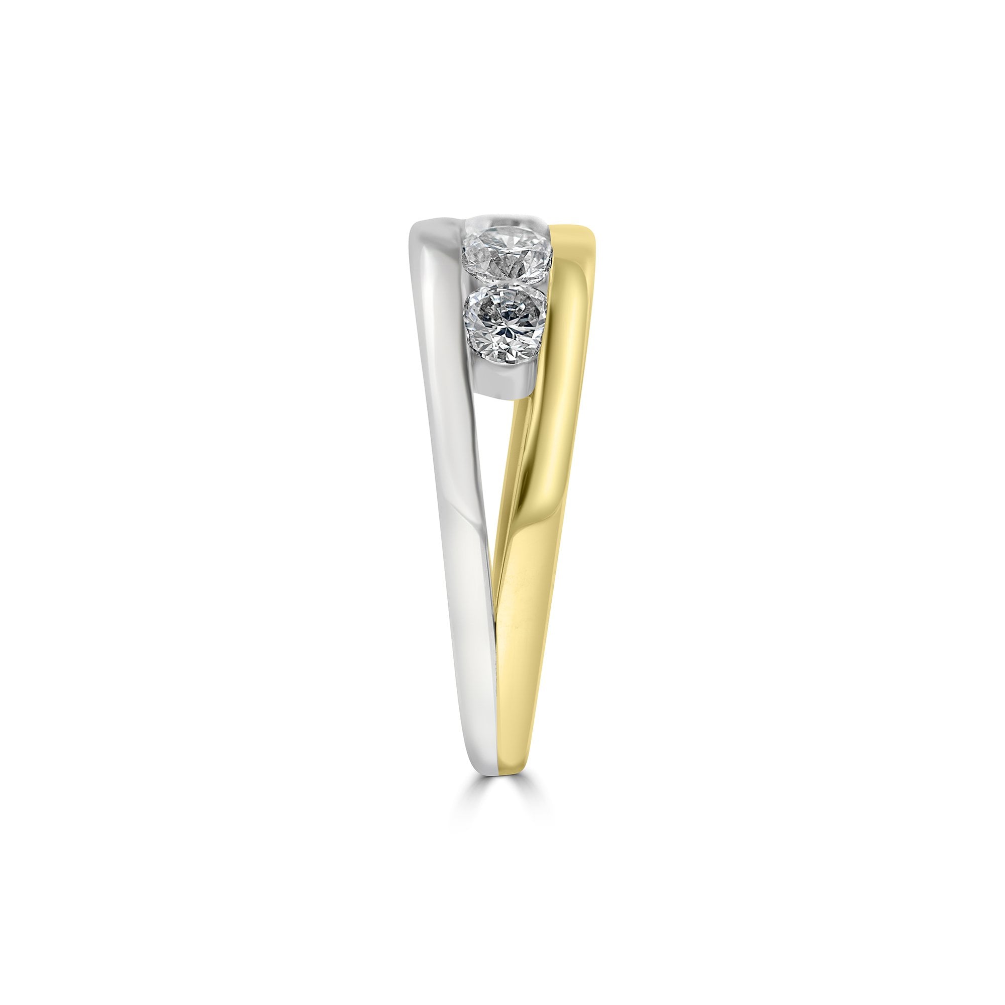 18ct Mixed Gold Three Stone Diamond Low Set Ring