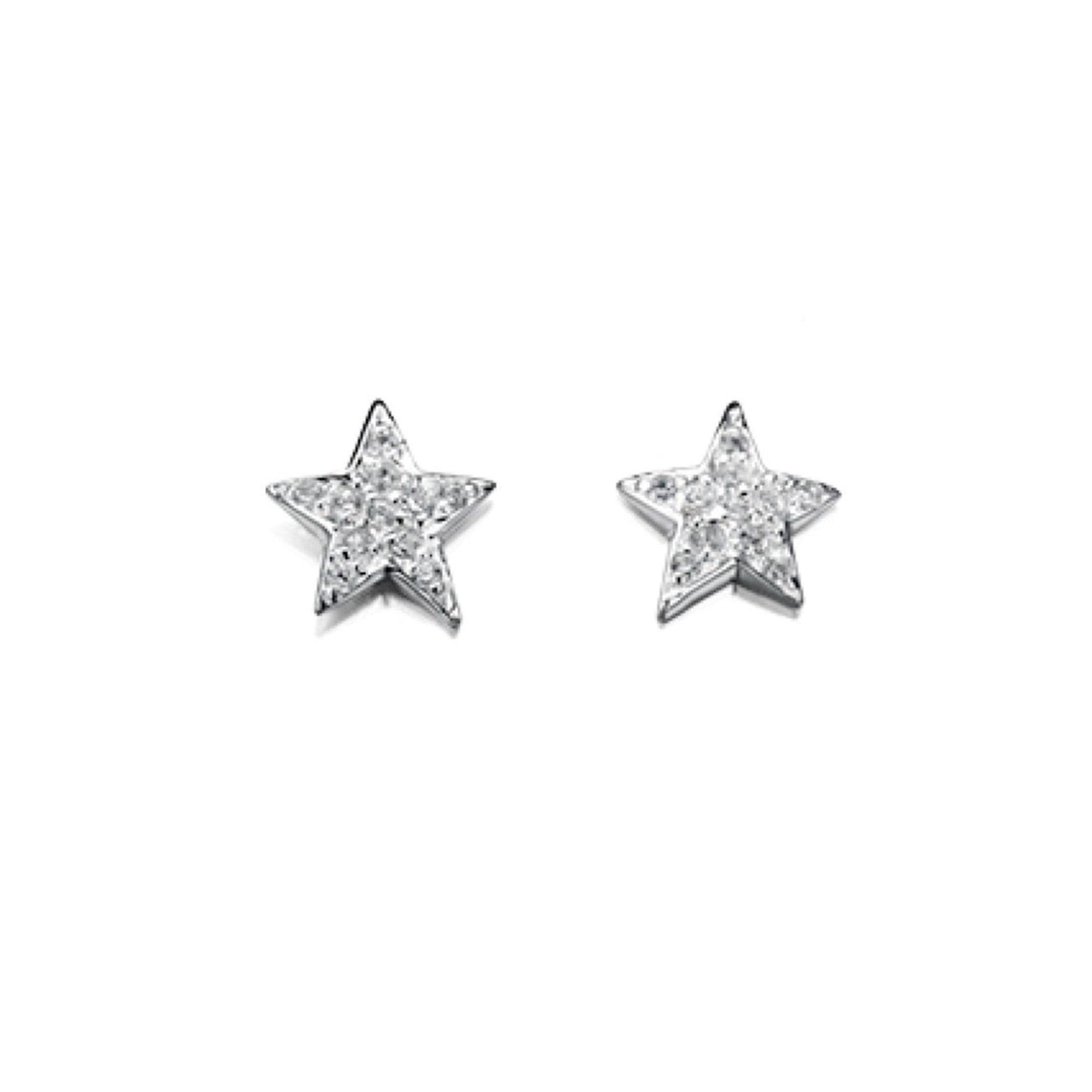 Silver Star Stud Earrings with Pave Set Cubic Zirconia