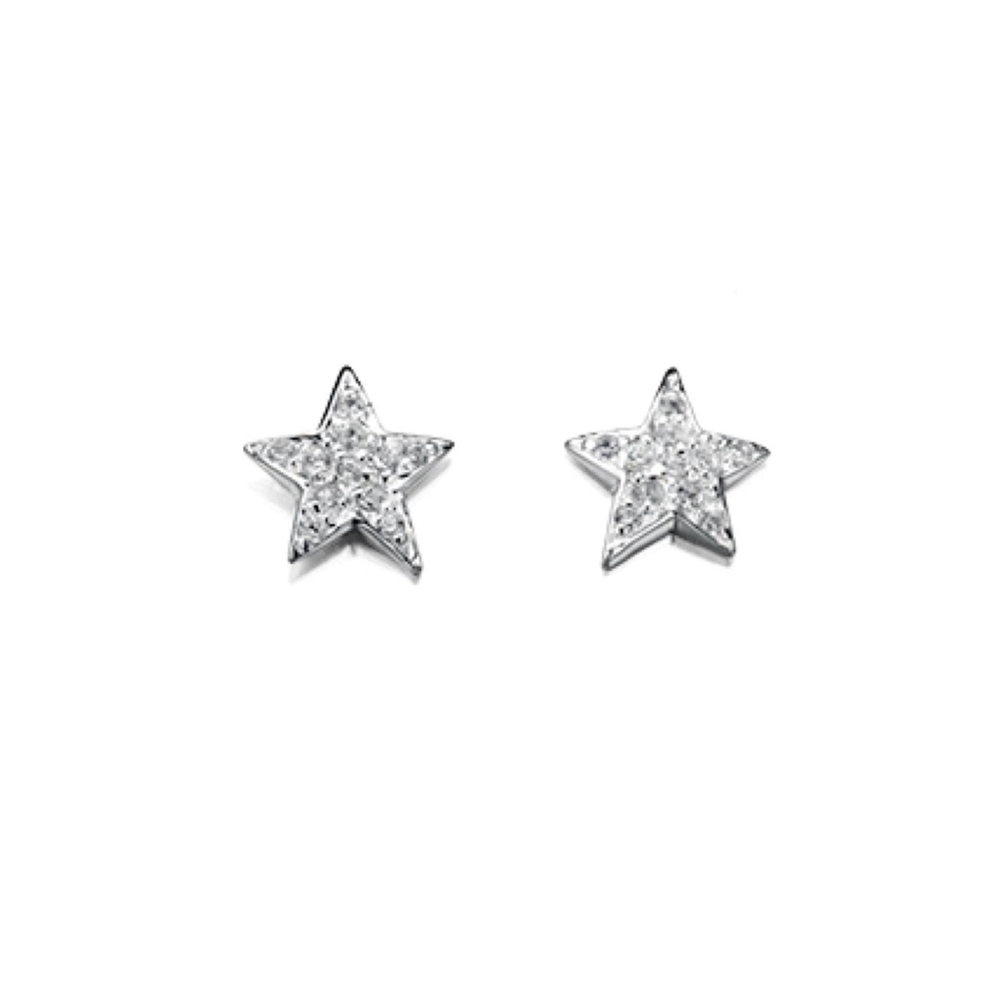 Silver Star Stud Earrings with Pave Set Cubic Zirconia