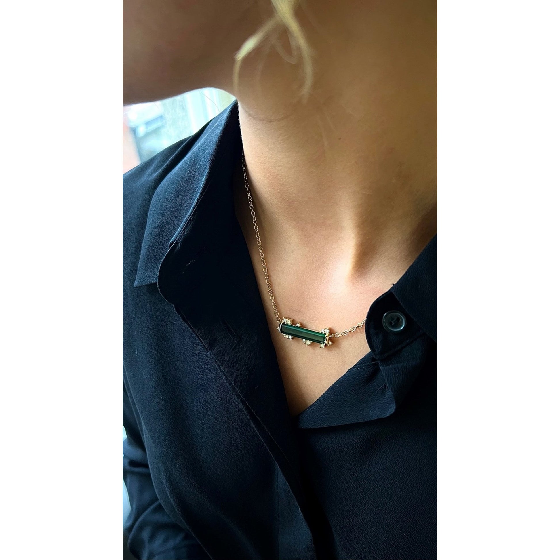 18ct Yellow Gold 5ct Tourmaline and Diamond Necklace