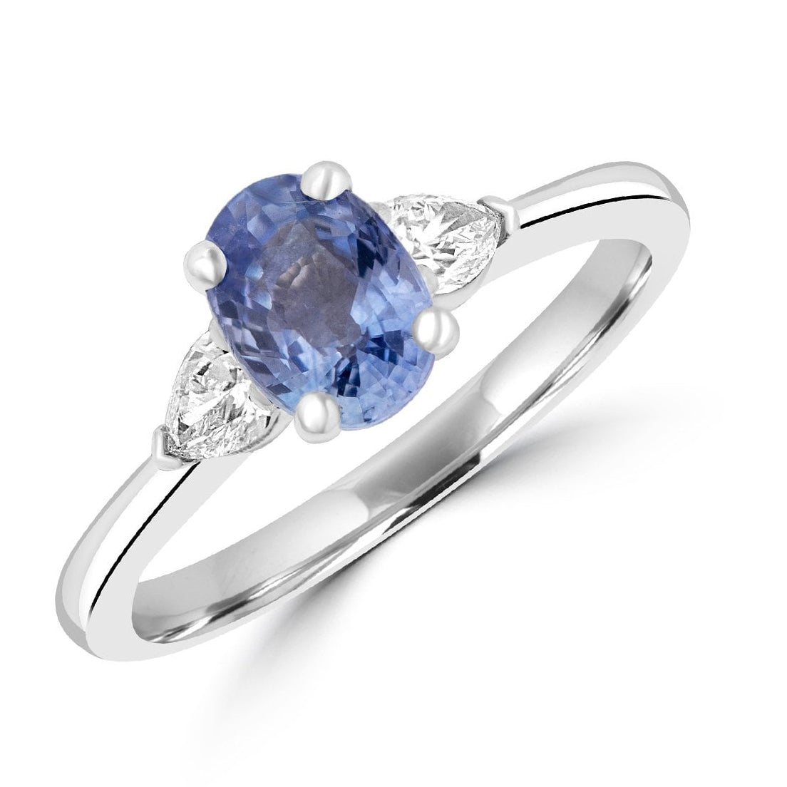 Platinum Three Stone Ring with an Oval Light Blue Ceylon Sapphire A+
