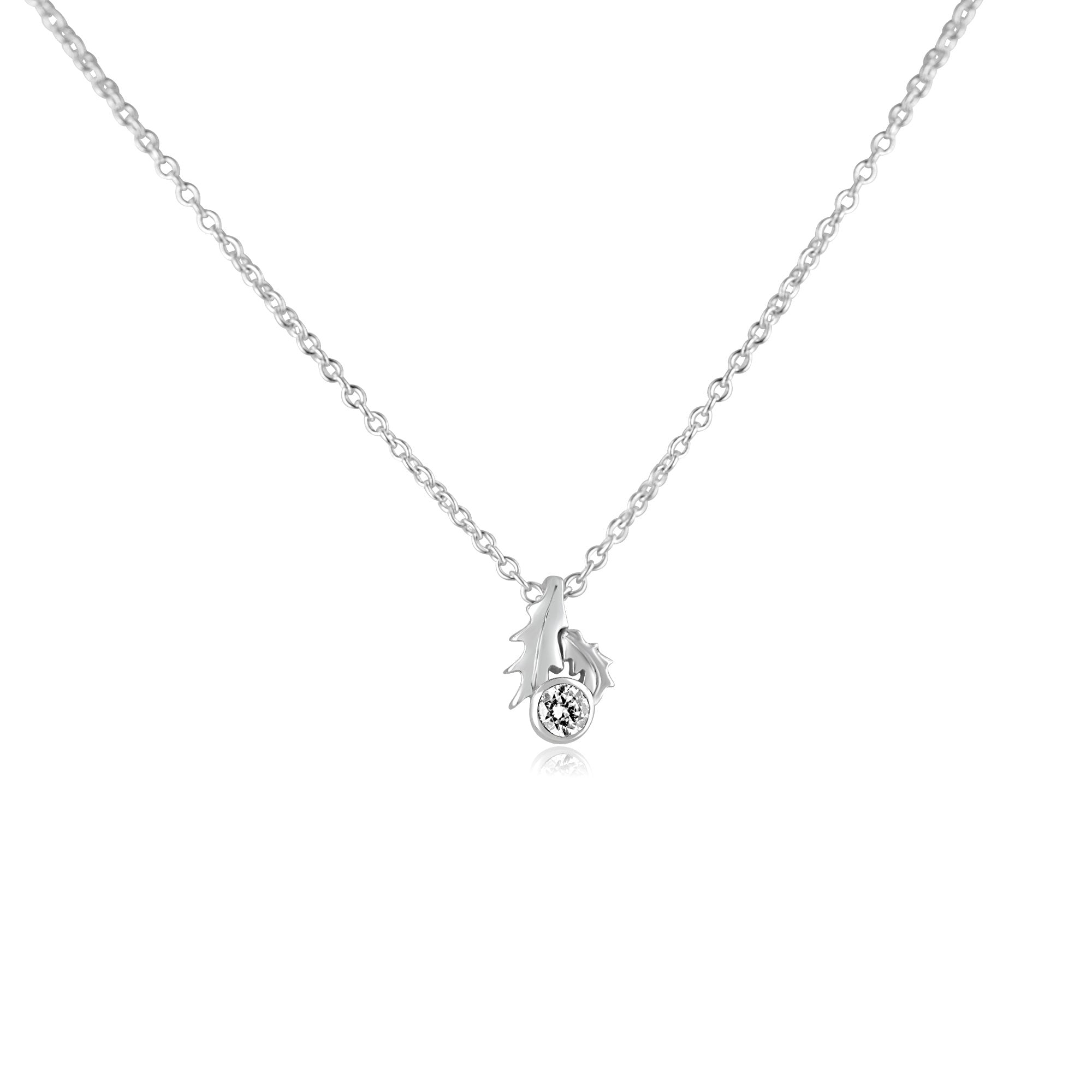 Silver Holly Leaf Pendant Set With a CZ