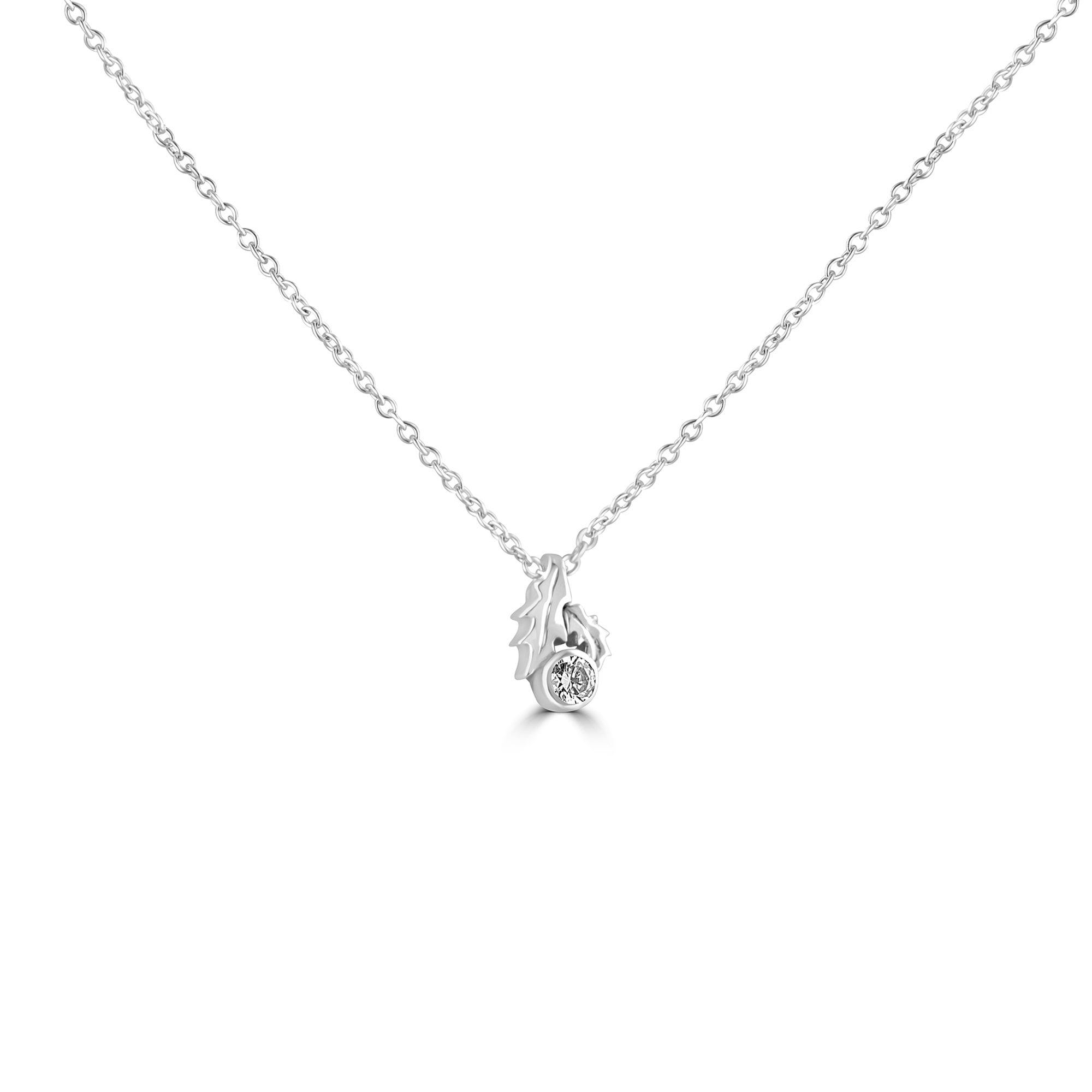 Silver Holly Leaf Pendant Set With a CZ